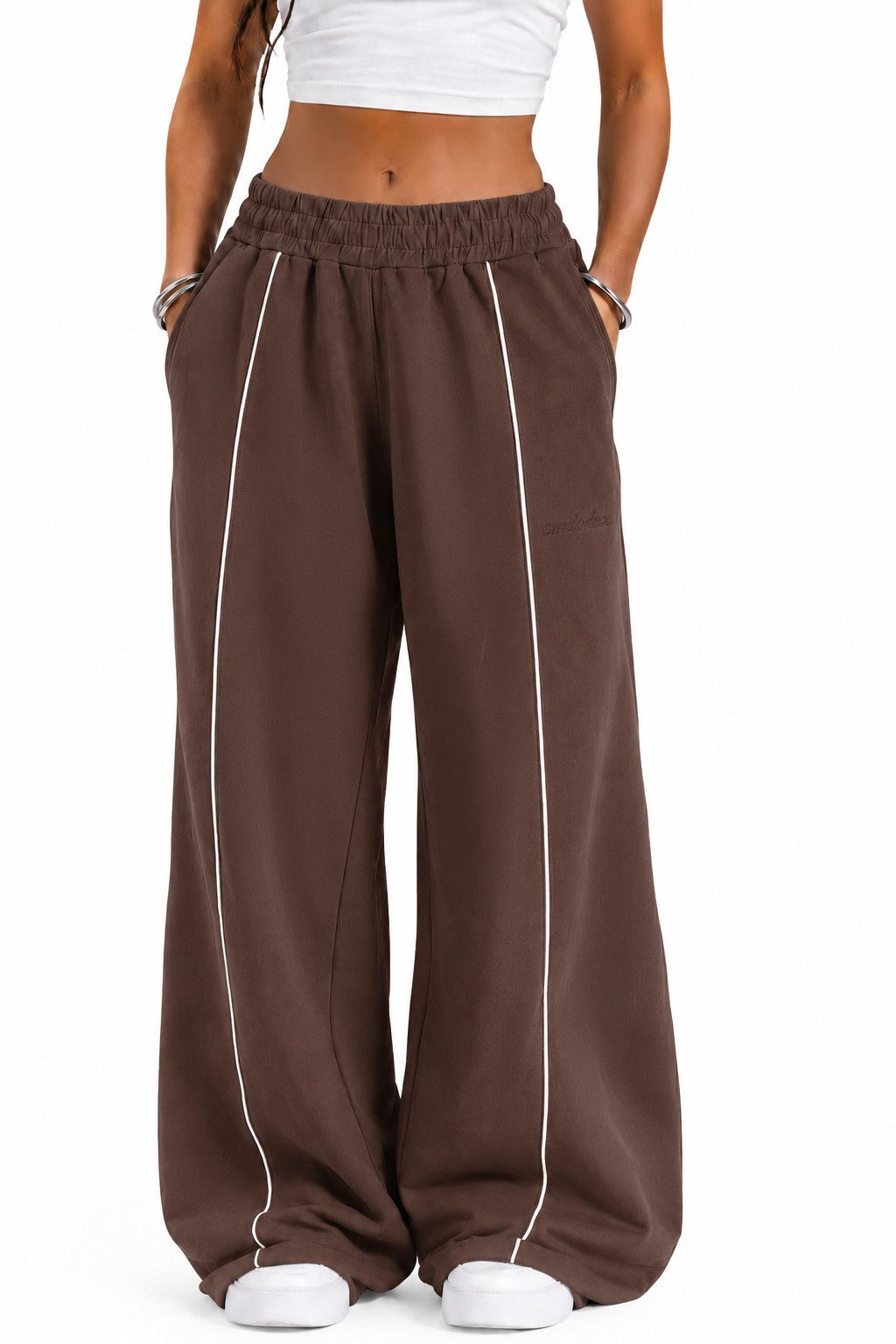 Smilodox Jogginghose Veyt Damen, Sweatpants aus Baumwolle, Sporthose Loose Fit Wide Leg, Verstellbarer Tunnelzug, Langer Schnitt, für Sport & Alltag