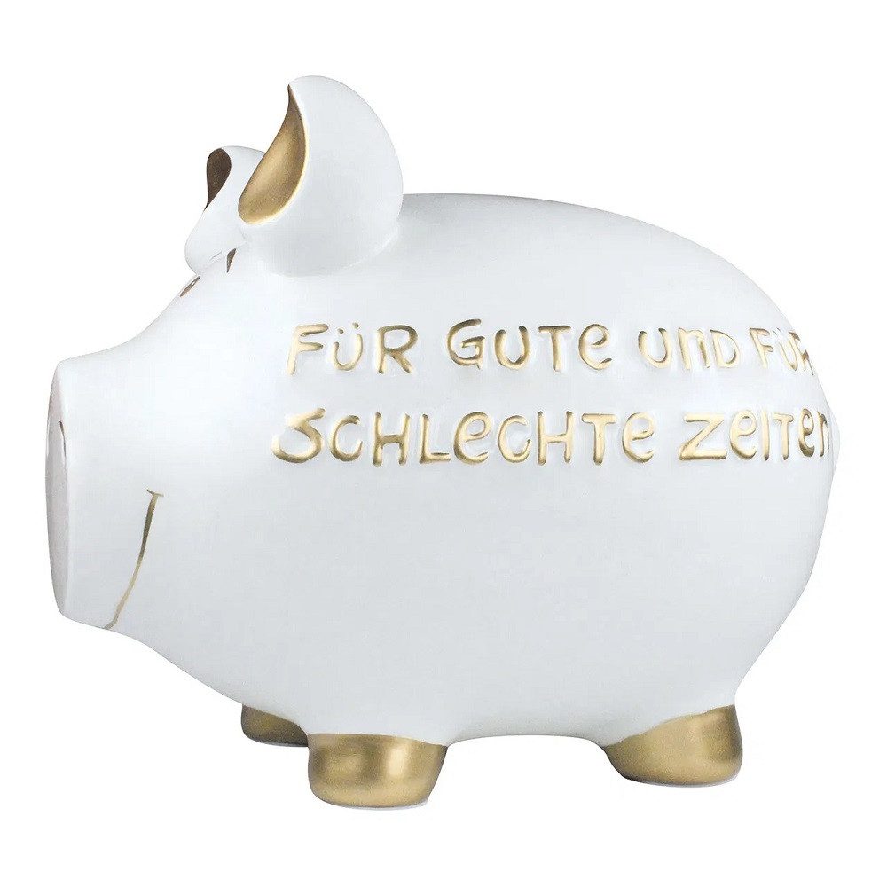 Wurm Spardose KCG Sparschwein "gute/schlechte Zeiten" Keramik Weiß/Gold 30x25x25cm