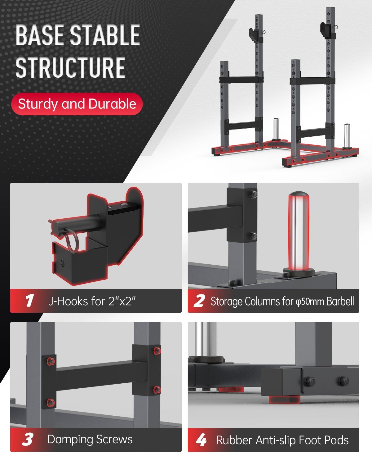 PASYOU SR30 Squat Rack Réglable – Multi-exercices, Max 800 Kg, Stable Et Sécurisé Pour La Maison