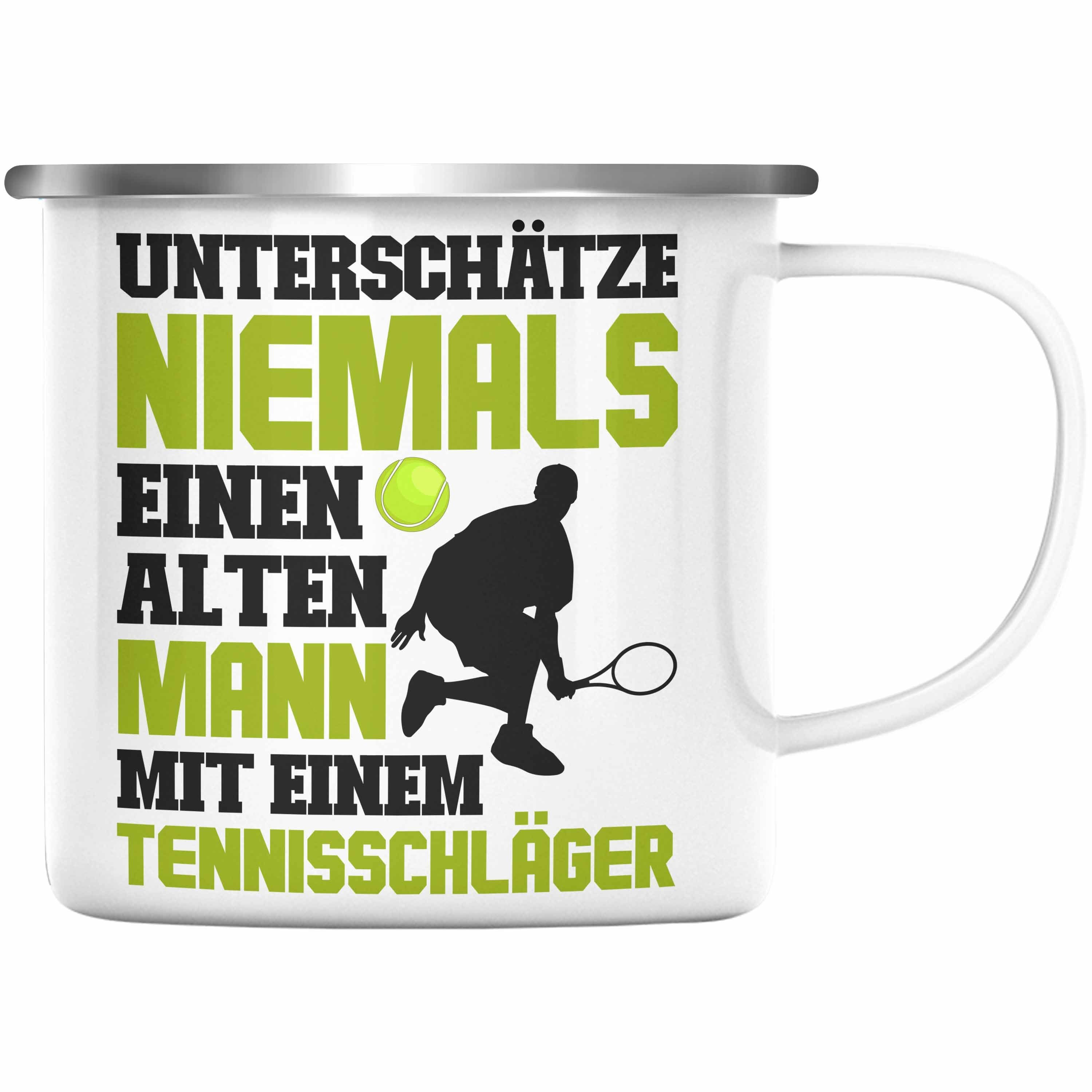 Trendation Thermotasse Trendation - Tennis Alter Mann Geschenk Trainer Coach Tennisspieler Geschenkidee KaffeeEmaille Tasse Silber