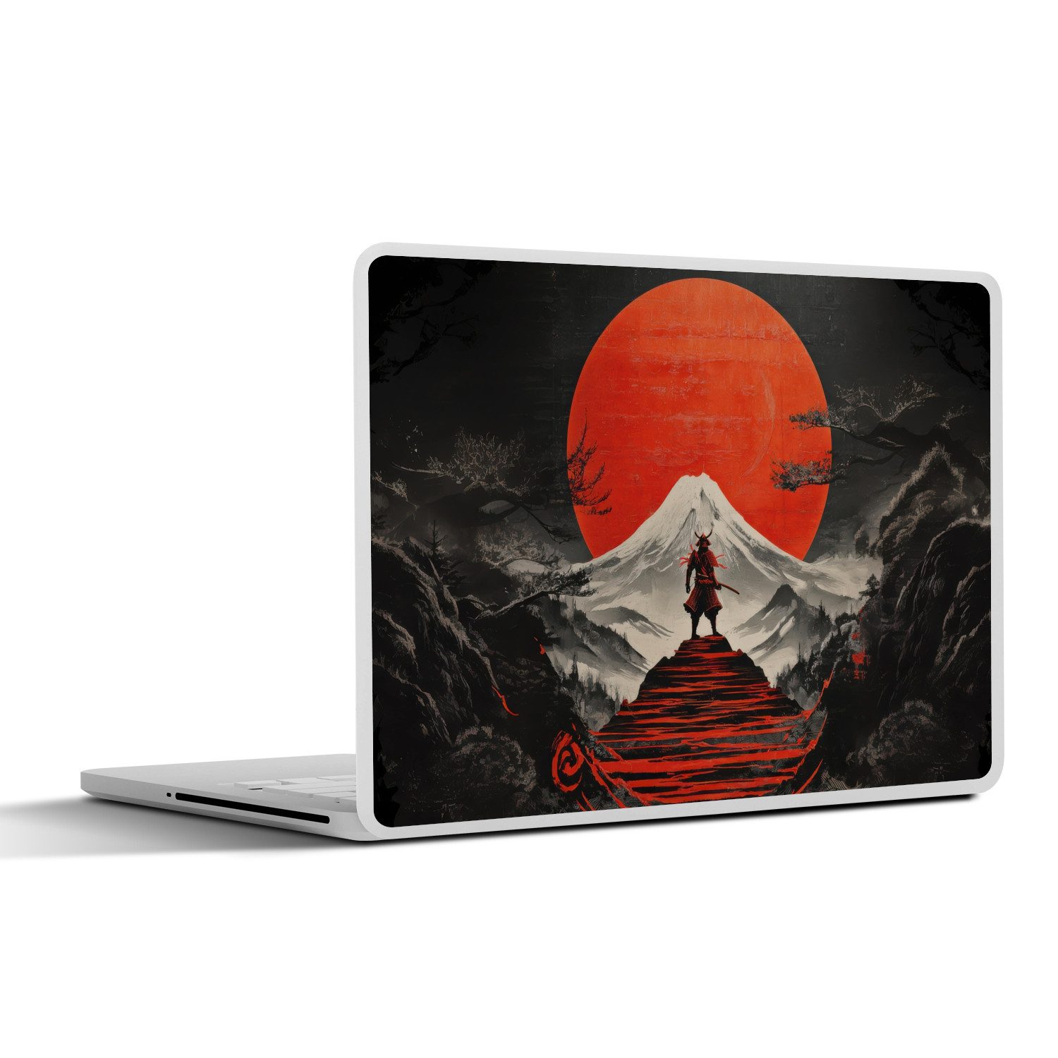 MuchoWow Laptop-Aufkleber Krieger - Rote Stufen - Sonne - Berg, (1tlg), Laptop Folien Cover, Aufkleber, Sticker, Schutz vor Kratzern, 30x21 cm