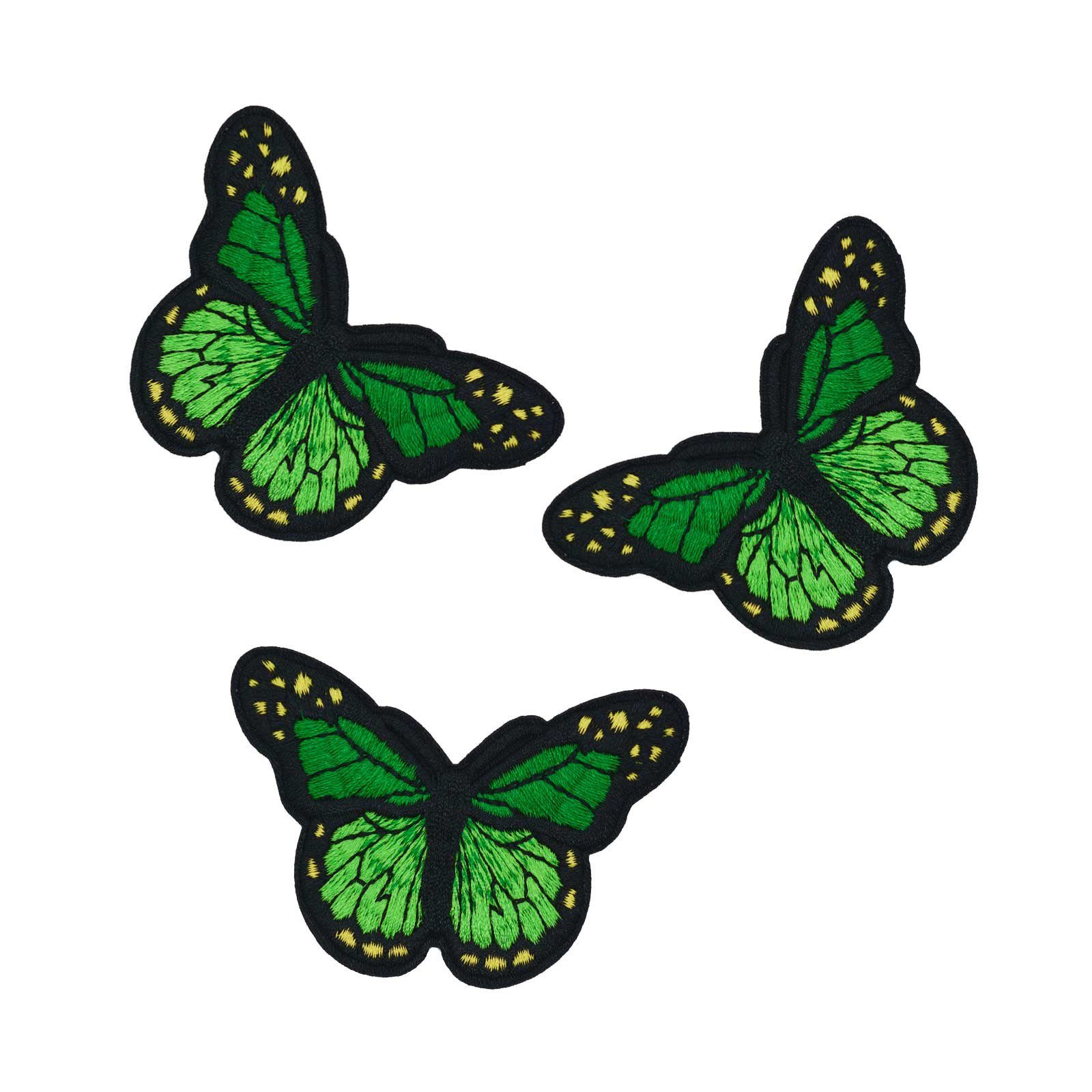 maDDma Patchies 3 Schmetterling Aufbügler bestickt Farb-/ Größenwahl, Polyester, Polyethylen Schicht, 46 x 78 mm grün
