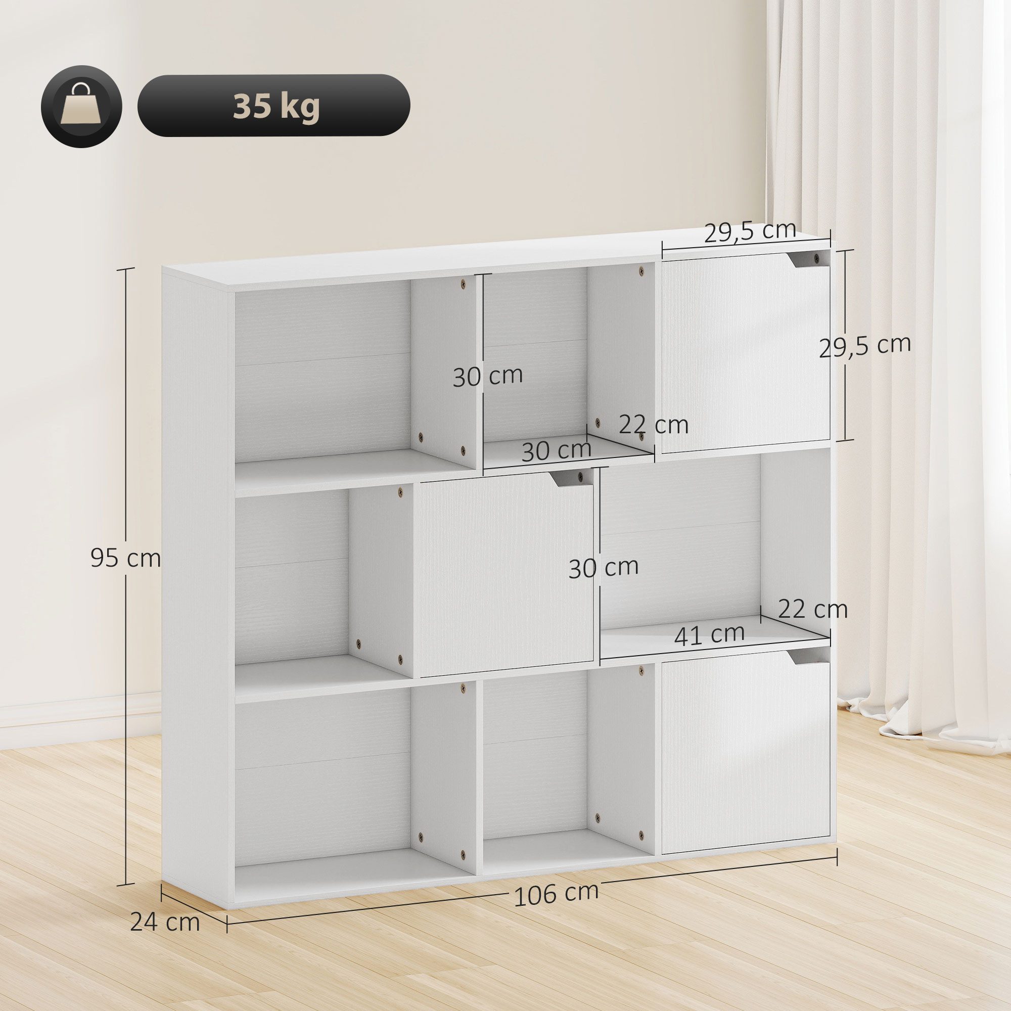 HOMCOM Bücherregal 9 Würfelfächer, Standregale 1-tlg., für Wohnzimmer, Büro, Weiß