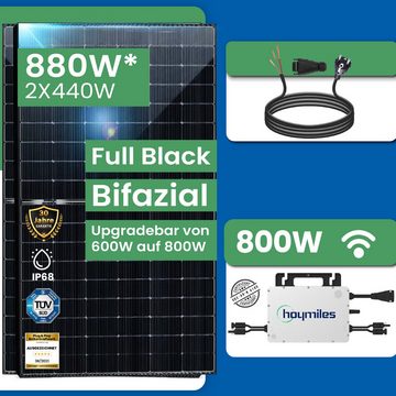 EPP.Solar Solaranlage 880W Balkonkraftwerk Komplettset Bifazial Photovoltaik Solaranlage, (Plug & Play HMS-800W-2T Hoymiles 800W drosselbar WLAN Mikrowechselrichter mit 10m Kabel)