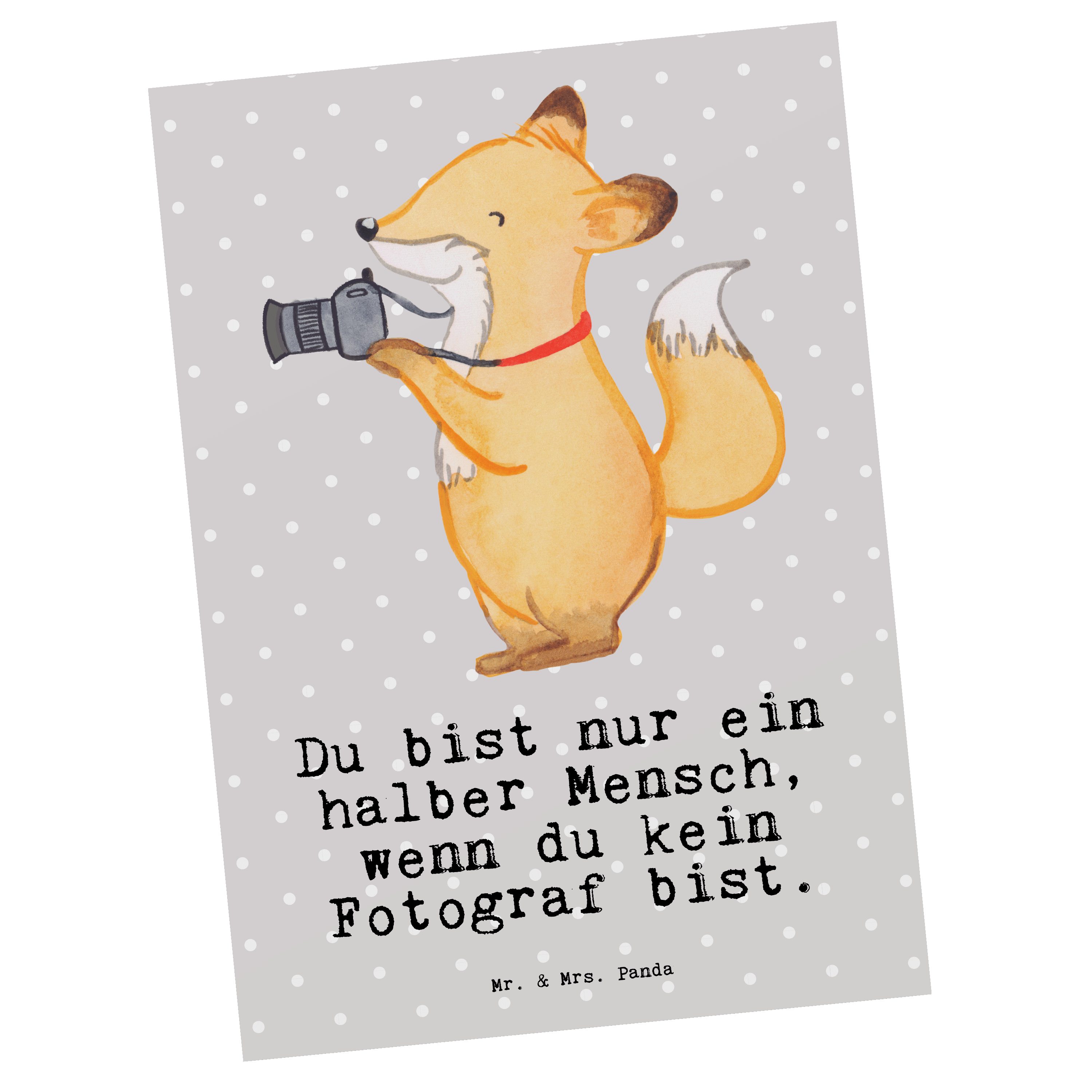 - Postkarte Grau Pastell - Fotograf Mrs. & Ausbildung, Geschenk, F Panda Herz Paparazzi, mit Mr.
