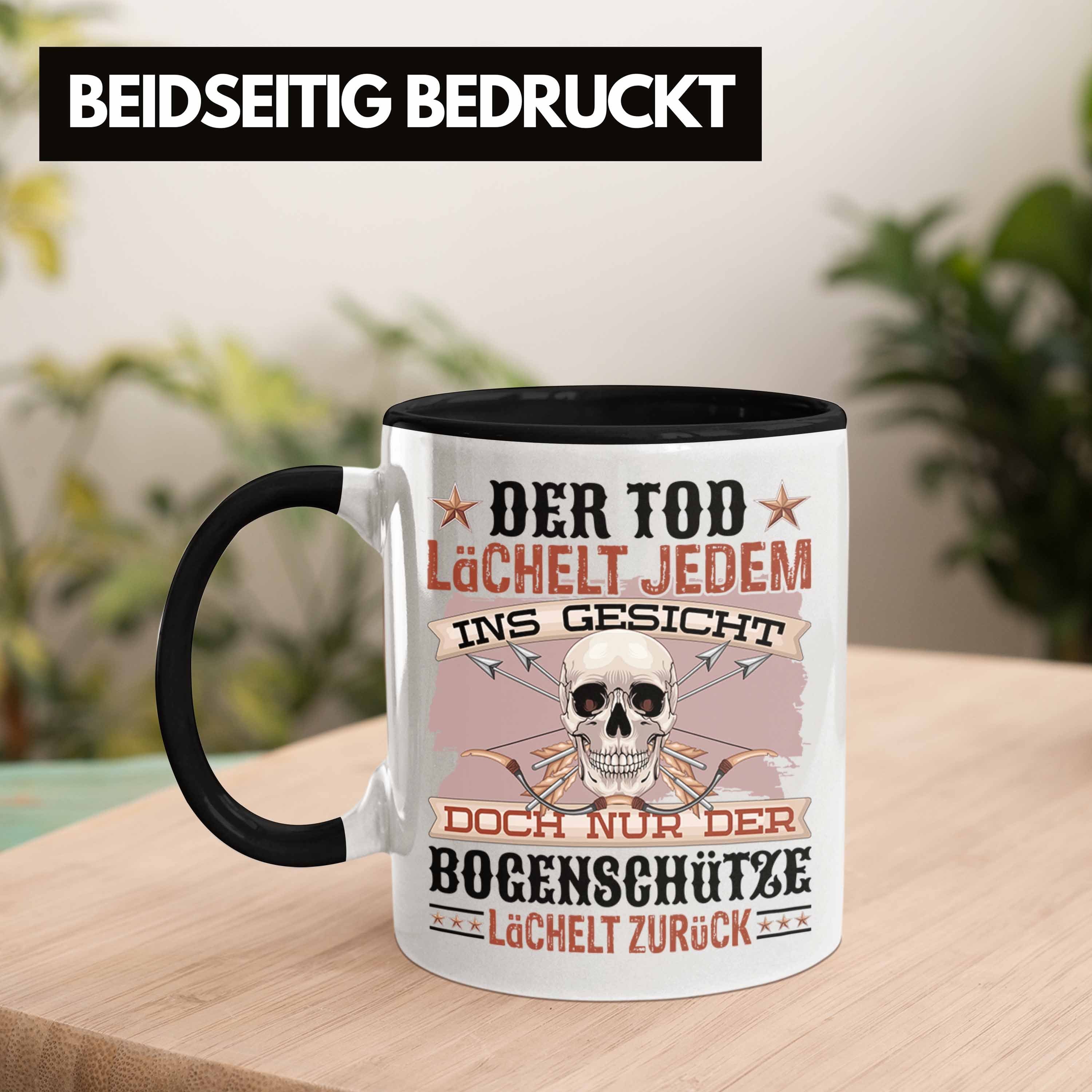 Geschenkidee Bogen & Tod Der Schwarz Lächel Geschenk Pfeil Spruch Bogenschütze Tasse Trendation