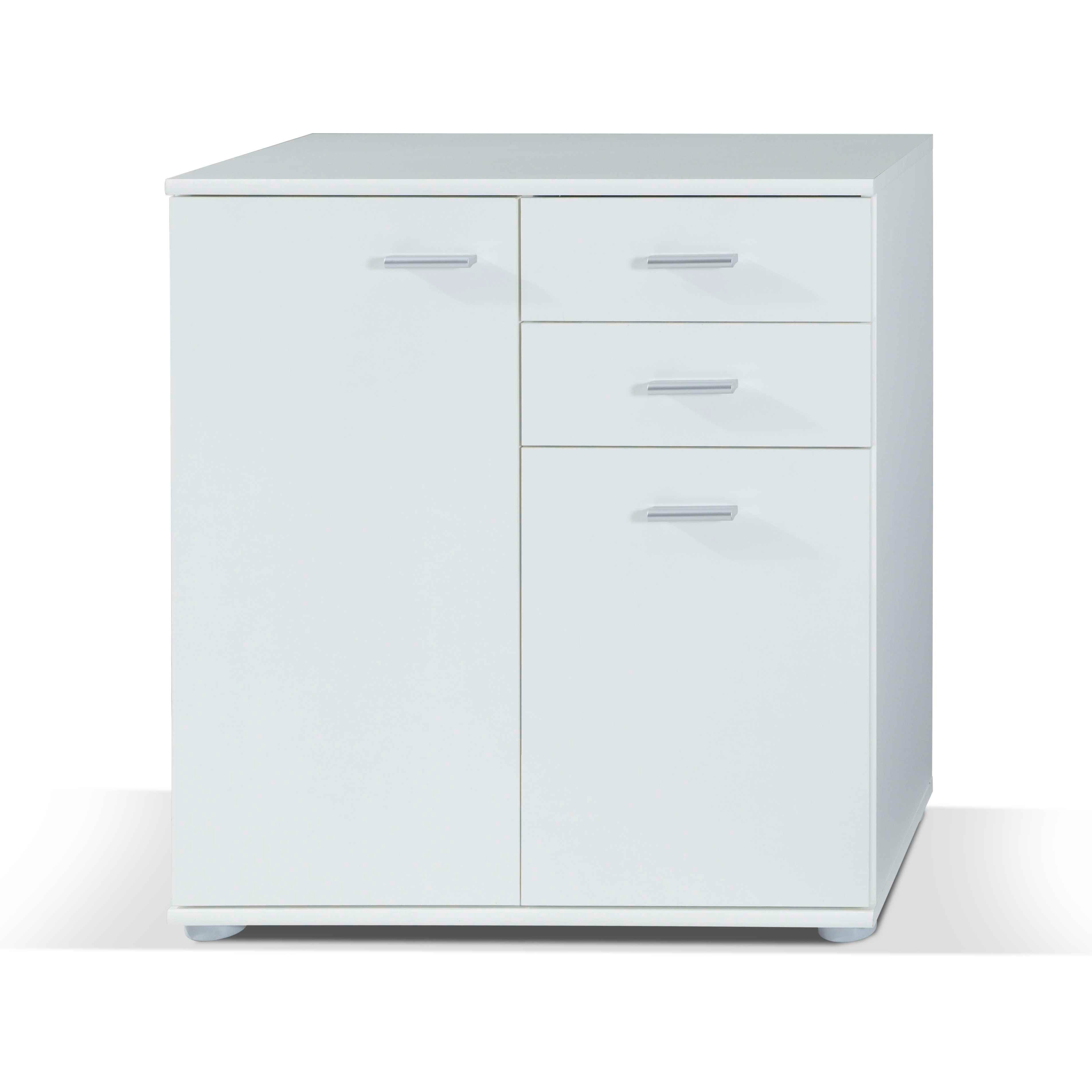 Furnix Kommode multifunktionaler klassischer Schrank MIDOS 2, mit 2 Türen und 2 Schubladen, B71 x H75 x T35 cm Weiß | Kinderkommoden