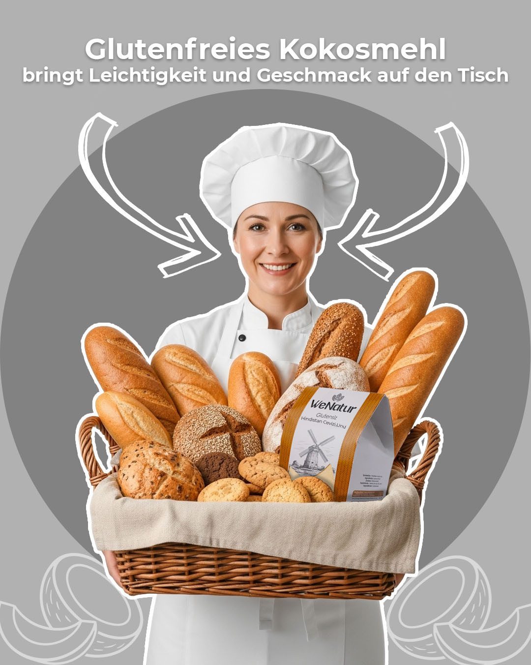 We_Natur Mehl Kokosmehl – Low-Carb, ballaststoffreich & natürlich glutenfrei 1kg, 1000 g, 100 % Natürlich, Glutenfrei