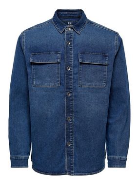 ONLY & SONS Langarmhemd Jeans Hemd Denim Langarm Shirt Freizeit Shacket ONSCAMON 5029 in Blau