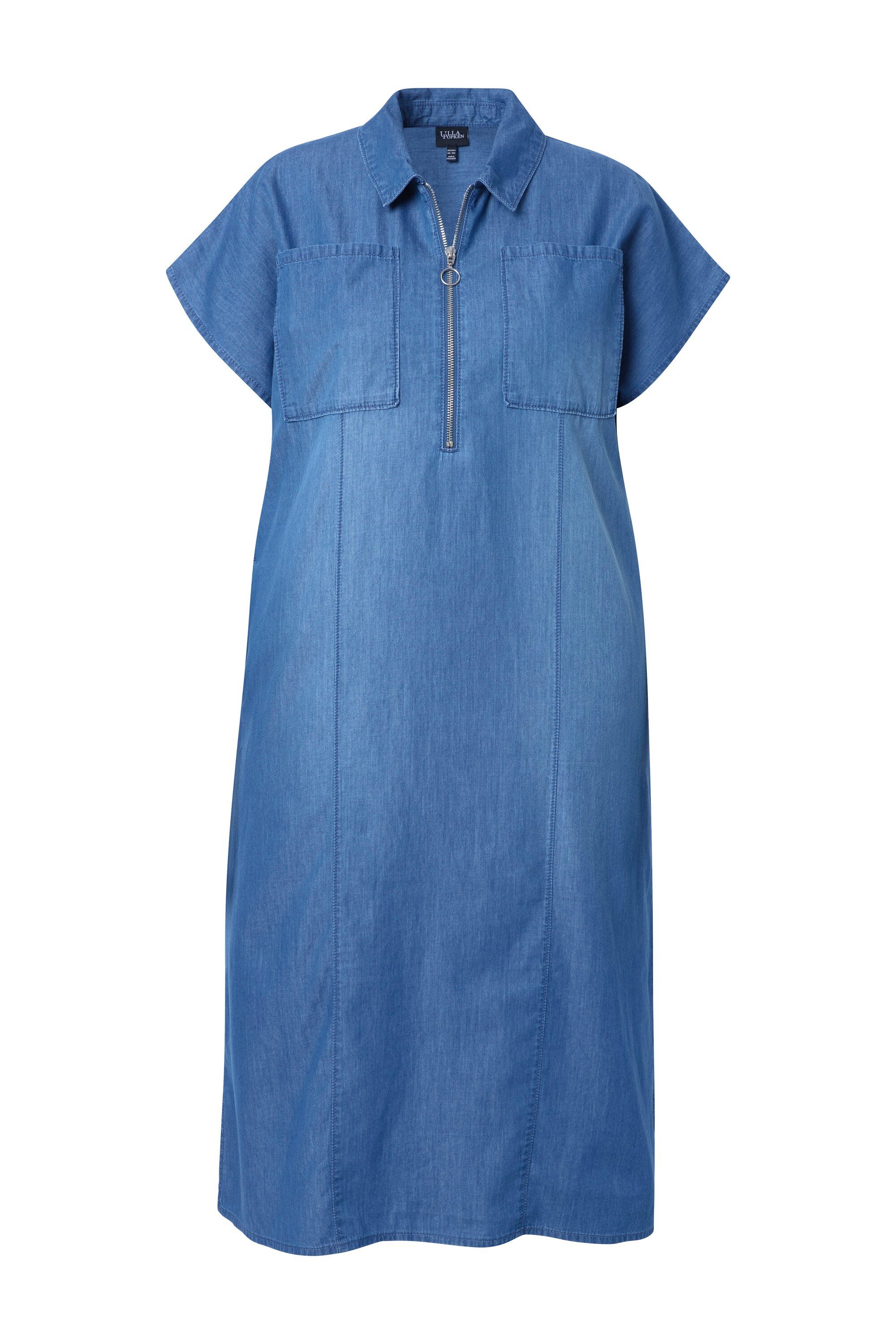 Ulla Popken Jerseykleid Midikleid Jeansoptik Hemdkragen Zipper Halbarm günstig online kaufen