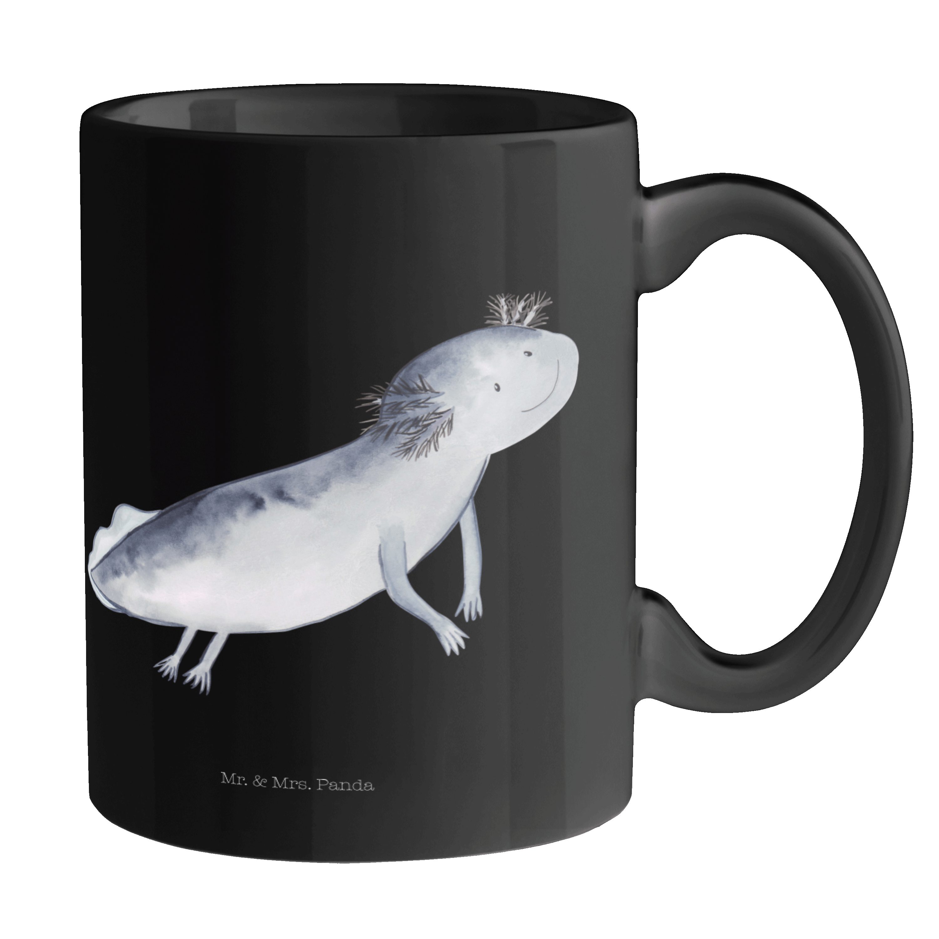 Mr. & Mrs. Panda Tasse Axolotl schwimmt - Schwarz - Geschenk, glücklich, Molch, Problem, Por, Keramik Schwarz