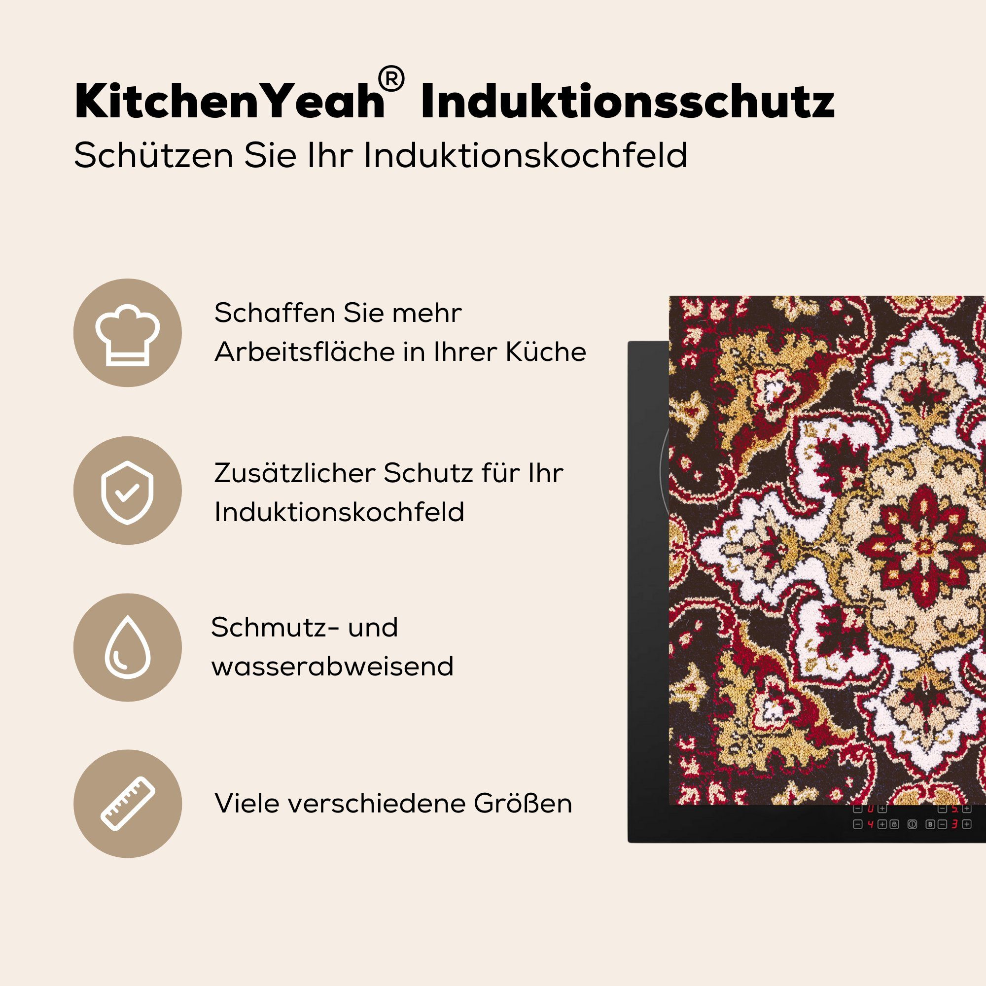 MuchoWow Herdblende-/Abdeckplatte tlg), Vinyl, (1 Arbeitsplatte Teppich für cm, 78x78 Persischer Ceranfeldabdeckung, - Teppich Mandala, küche 