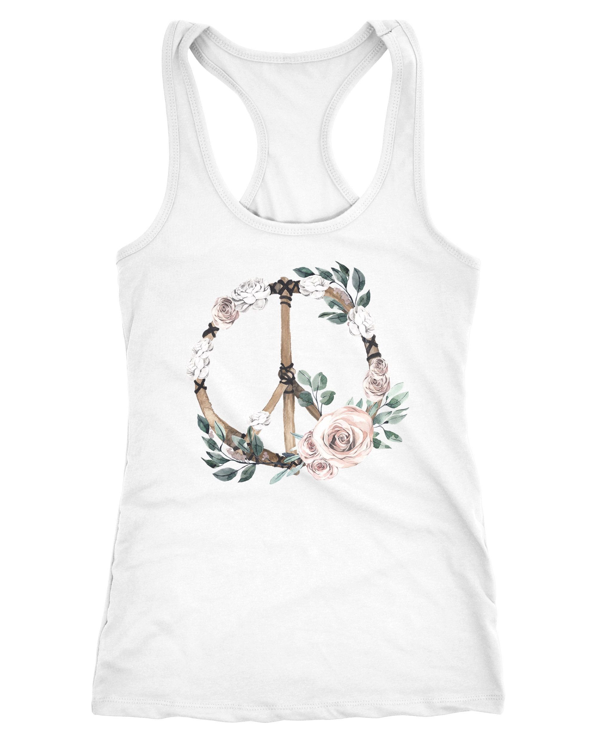 Neverless Tanktop Damen Tank-Top Peace-Symbol Blumen Flowerpower Hippie Boho Bohemian