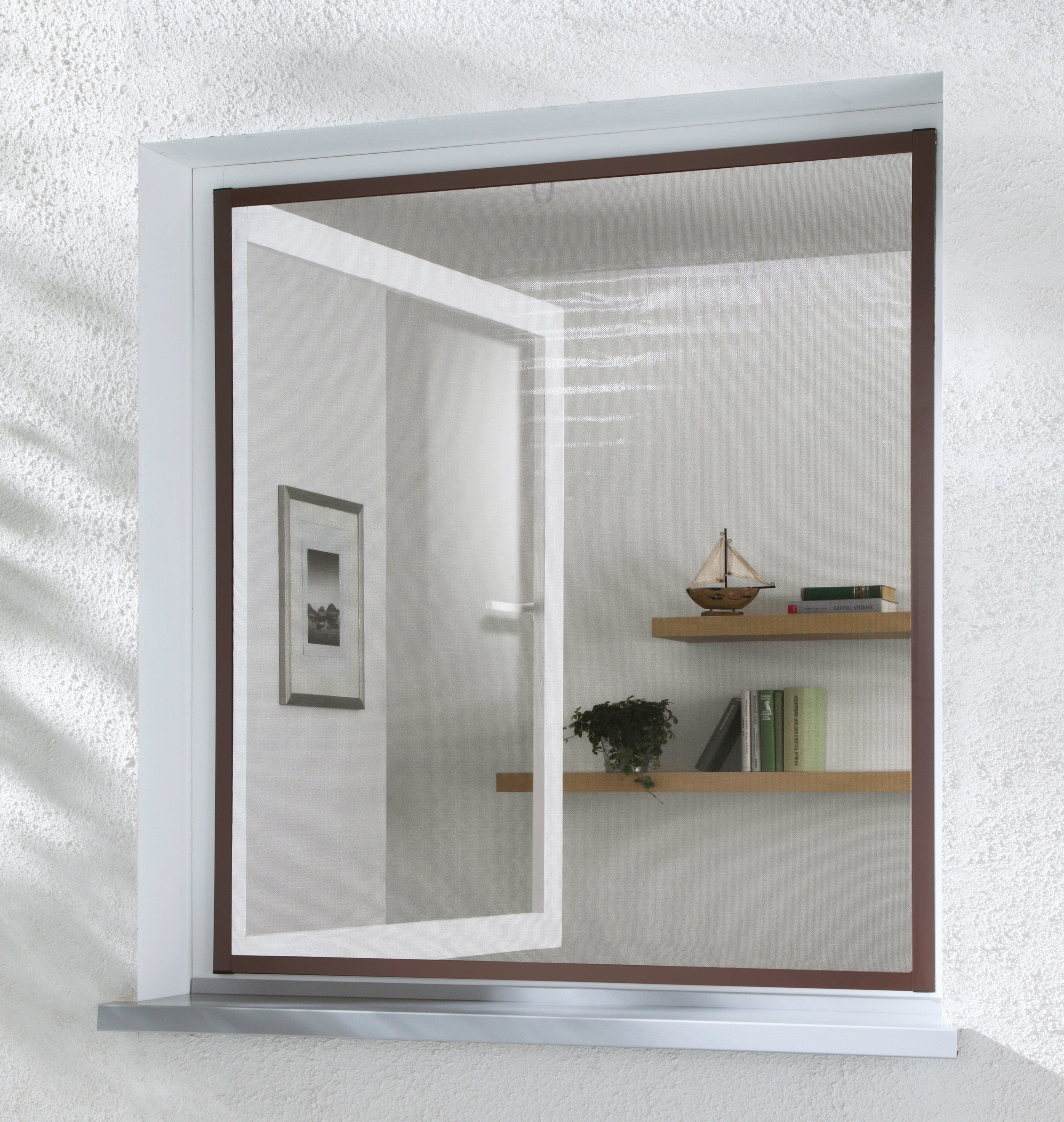 SLIM, international hecht braun/anthrazit, Insektenschutz-Fensterrahmen BxH: MASTER 150x160 cm