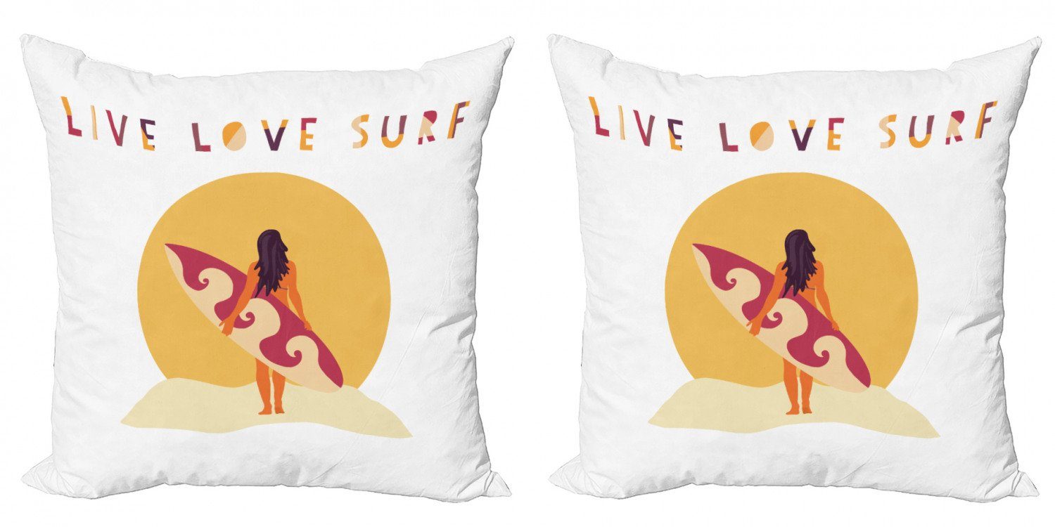Love Surf Doppelseitiger Kissenbezüge Stück), Mädchen Modern Abakuhaus Accent (2 Grafik-Strand Live Digitaldruck,