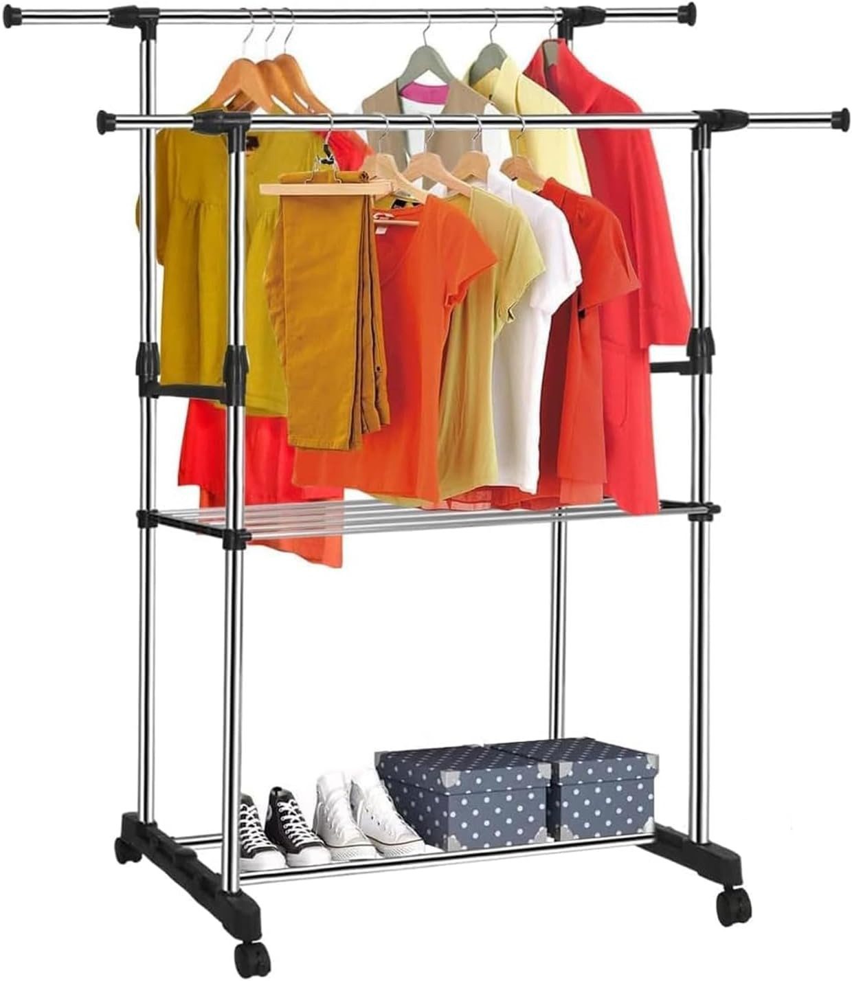 Youyijia Kleiderbügel Kleiderständer Verstellbare mit Rollen Kleiderstange Wäscheständer