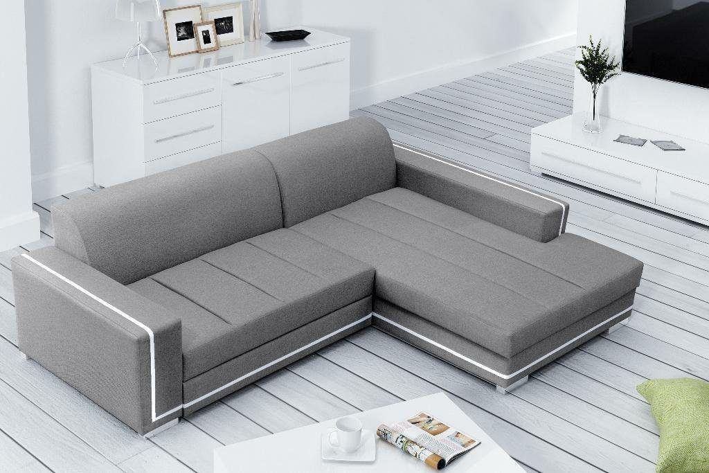 Ecksofa, Ecksofa JVmoebel Kasten Couch Schlaffunktion mit Bettfunktion Grau/Weiß Sofa