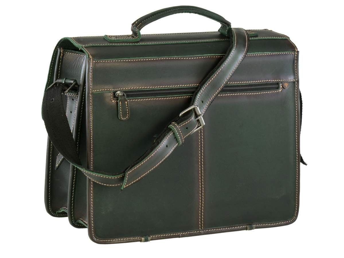Greenburry Aktentasche Buffalo, grün und Schultasche, Businesstasche, rustikal für Damen, Herren