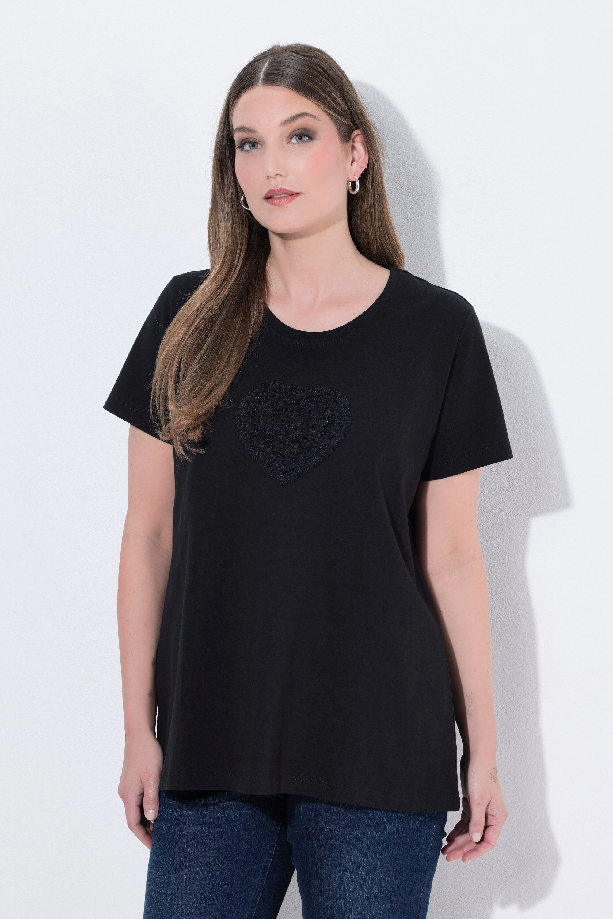 Ulla Popken T-Shirt T-Shirt Herz Classic Rundhals Halbarm