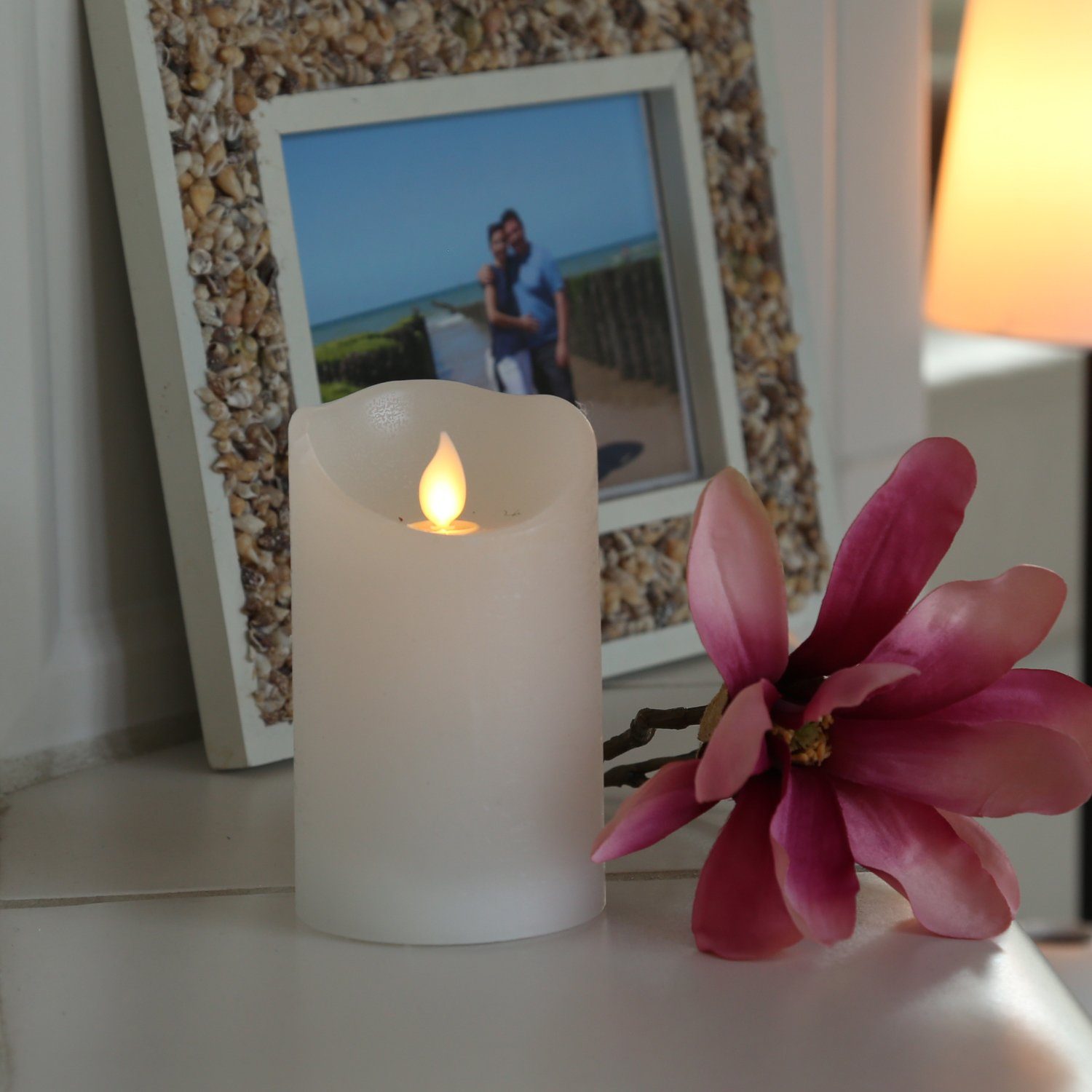 MARELIDA LED-Kerze mit beweglicher Flamme Echtwachs Rustik-Optik H: 12,5cm günstig online kaufen