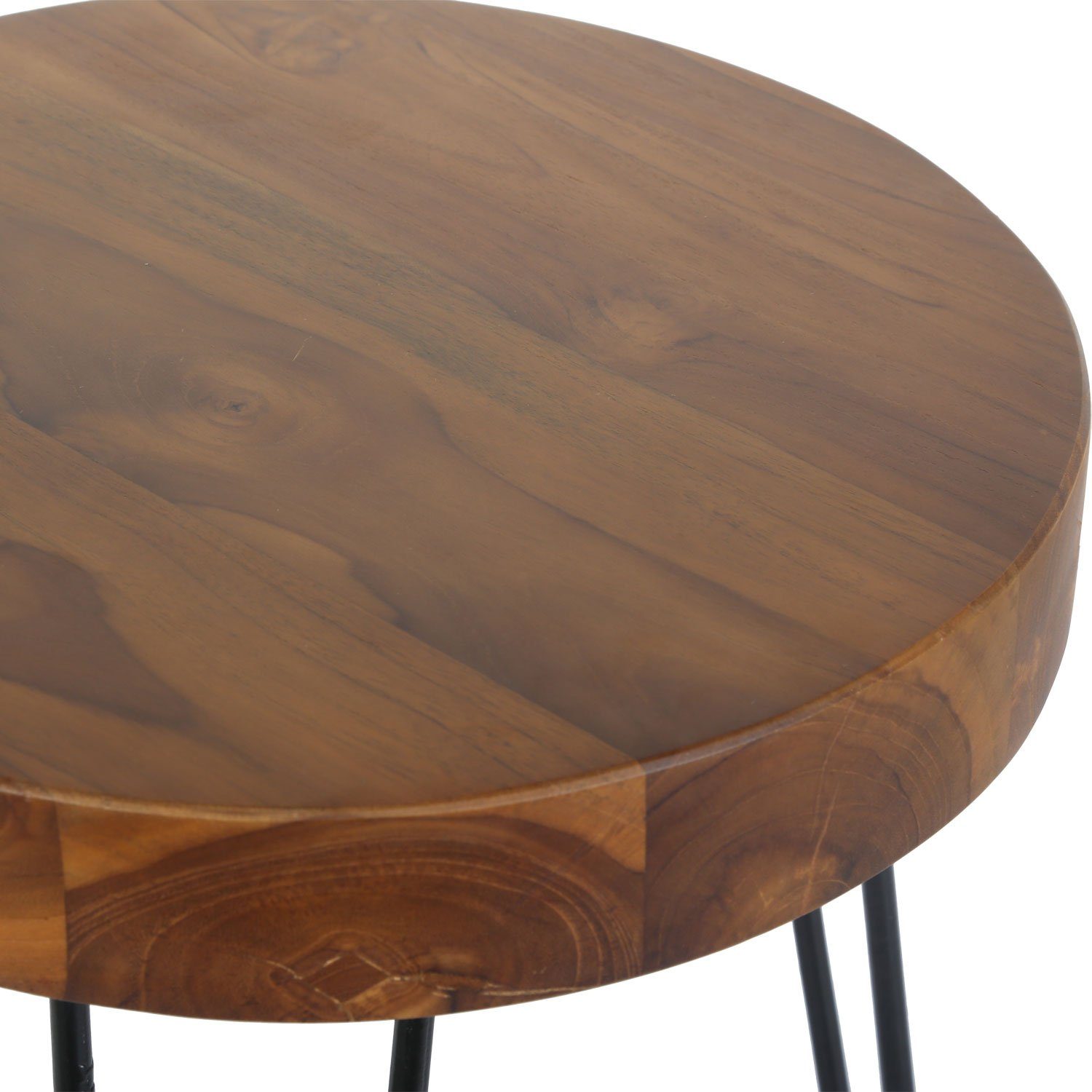 Casa ein Unikat Moro Ø Ella mit Tisch 40 massiv Holz Stylischer rund Kunsthandwerk, cm Haarnadel Jeder aus (Beistelltisch Couchtisch Beinen), Teak Beistelltisch