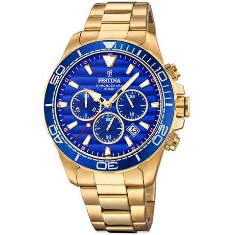 Festina Quarzuhr Festina Herren Uhr F20364/2 Edelstahl, Herren Armbanduhr rund, Edelstahlarmband gold