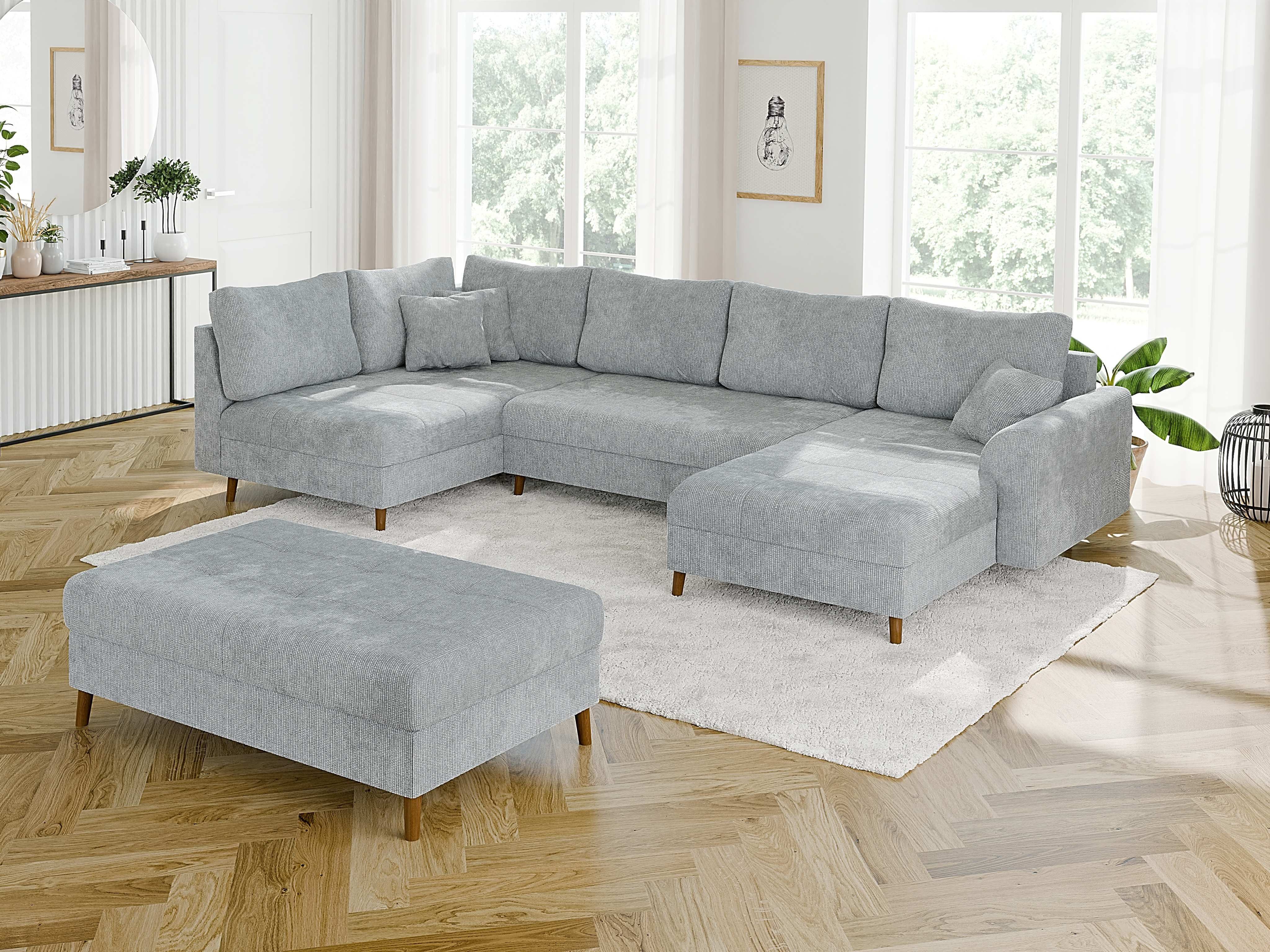 S-Style Möbel Wohnlandschaft Kristian mit Schlaffunktion, Hocker und Holzfüßen aus Chenille-Stoff, Ottomane links oder rechts bestellbar. Schlaffunktion in Kombination mit Hocker möglich., mit Wellenfederung