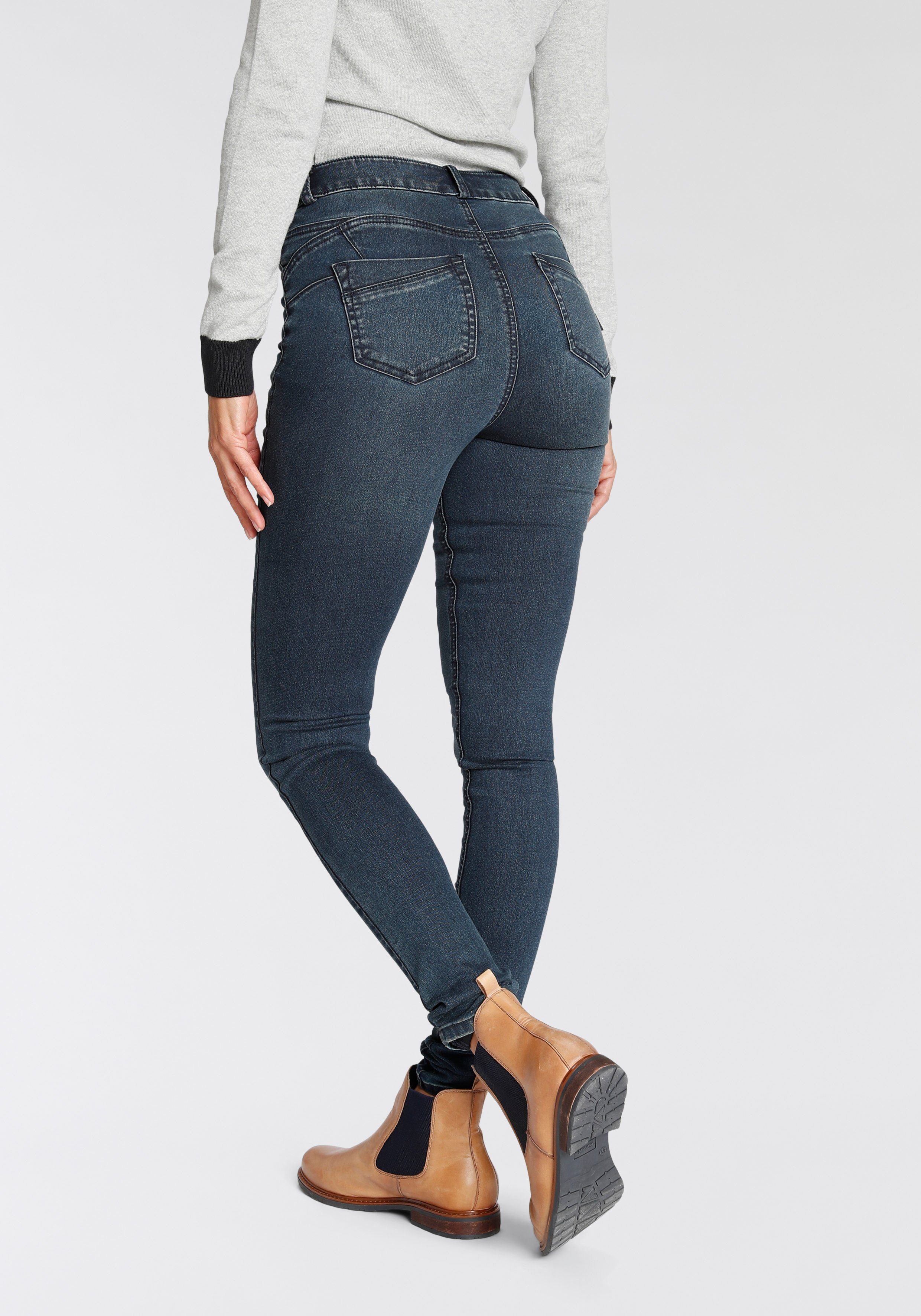 Arizona Skinny-fit-Jeans Ultra Stretch High Waist mit Shapingnähten dark-blue-used