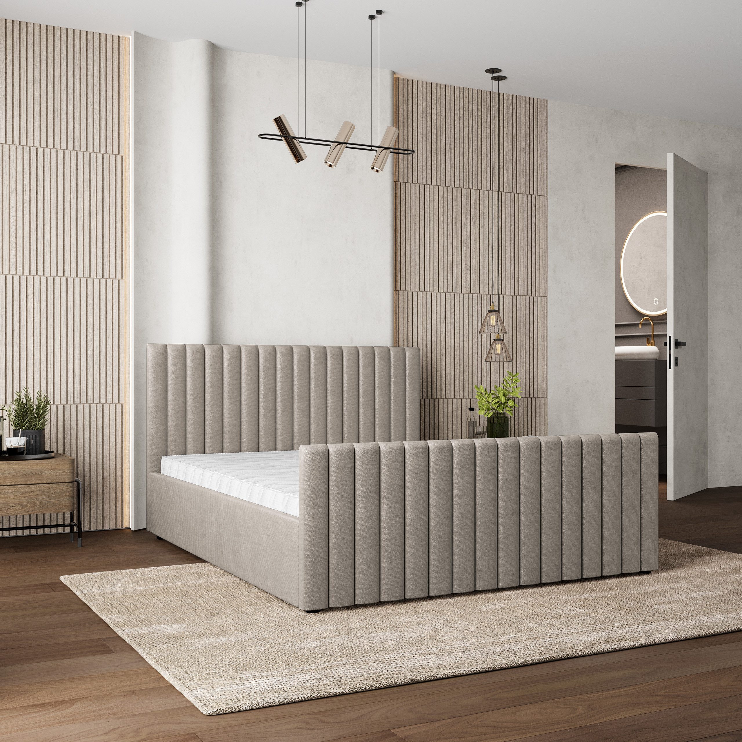Masseno Polsterbett CANOVA 160x200 cm beige (mit Bettkasten und Lattenrost)