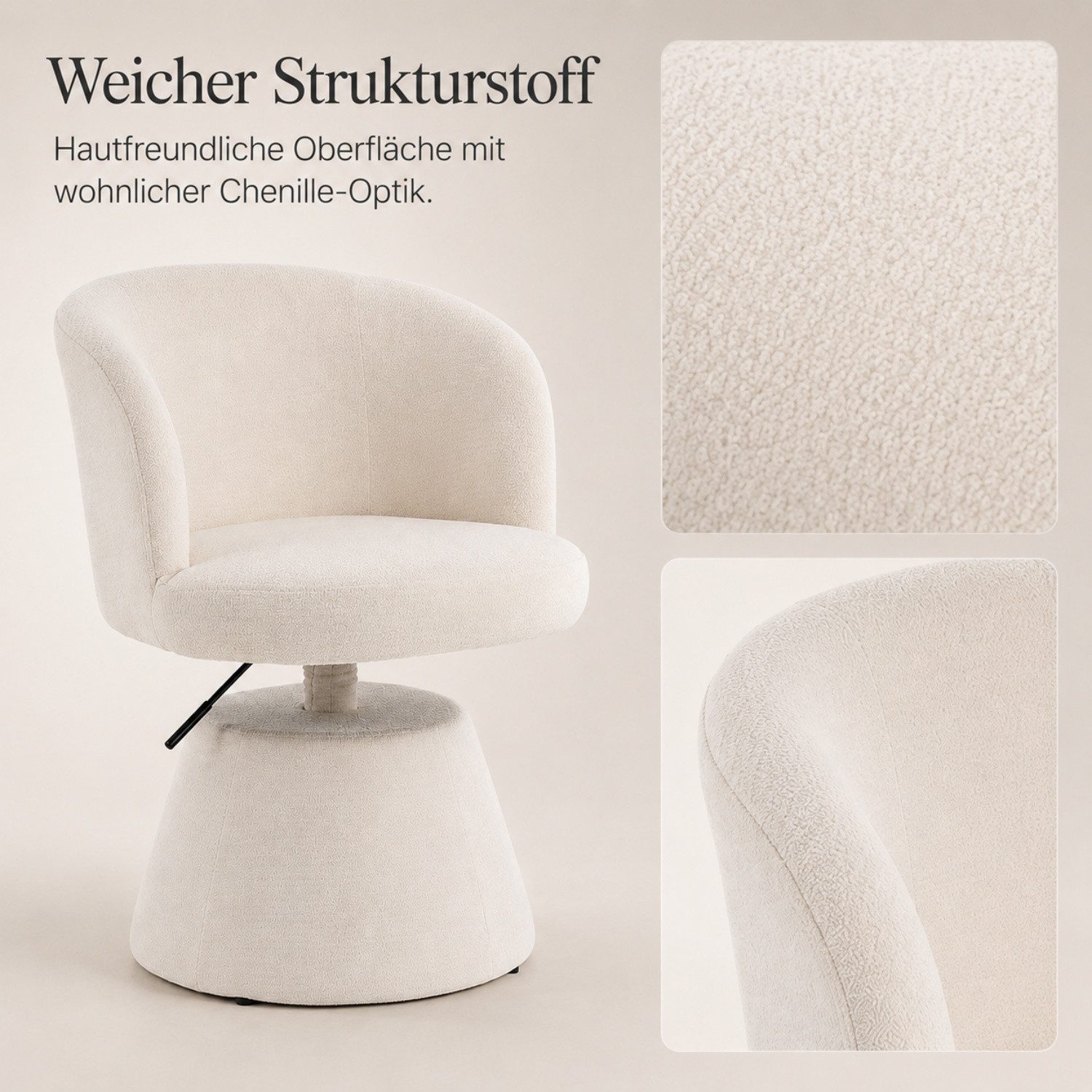 ANYSUN Polsterstuhl Bürostuhl Drehstuhl Stuhl, Schminkstuhl mit Armlehnen, (Höhenverstellbarer, um 360° drehbarer Barhocker,runder Esszimmerstuhl mit Chenille-Bezug, 1 St), ergonomischer Akzentstuhl für Schlafzimmer, Kücheninsel und Bar