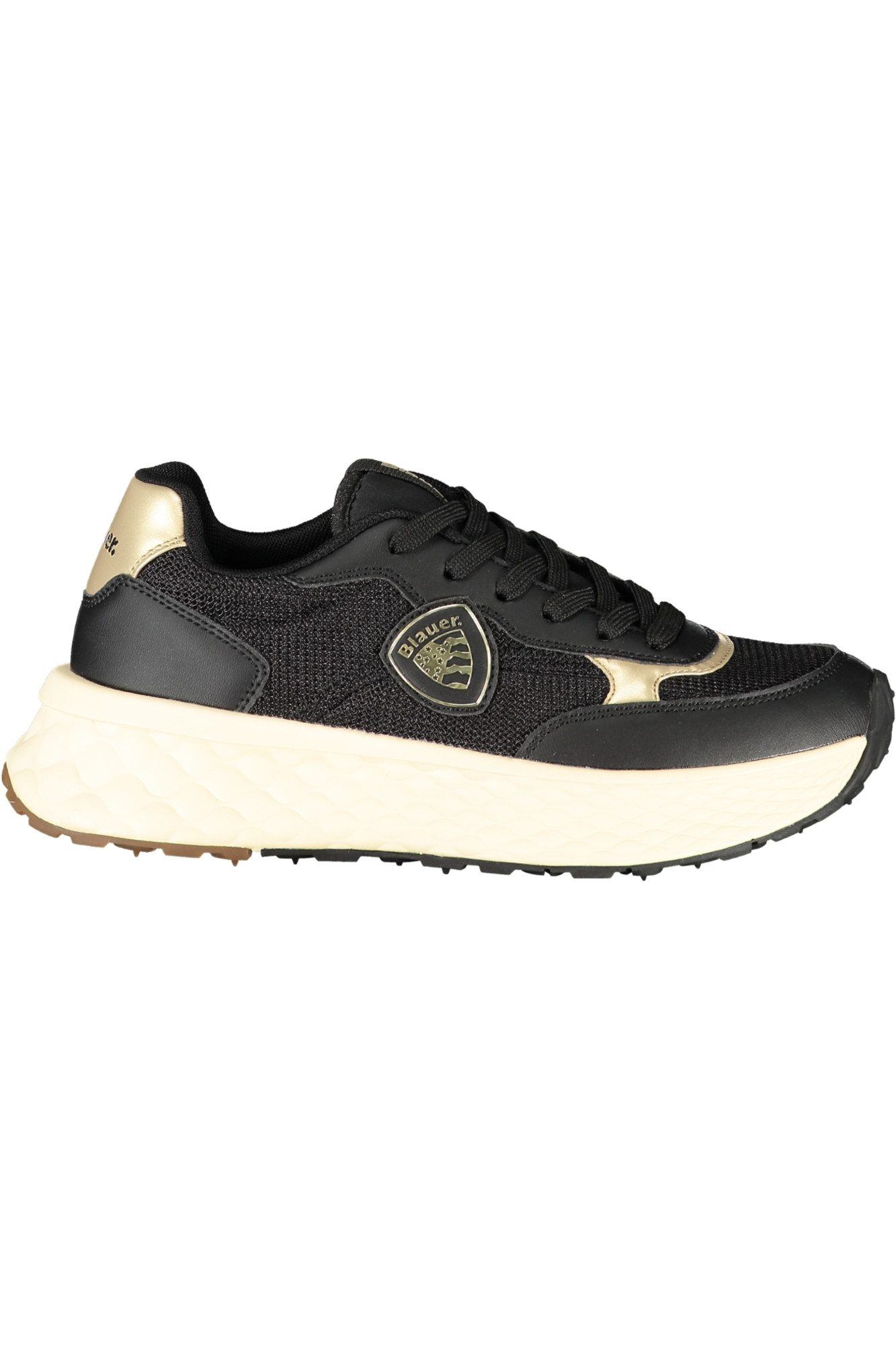 Blauer Sneaker Elegante Damensneaker Schwarz-Gold mit Schnürung
