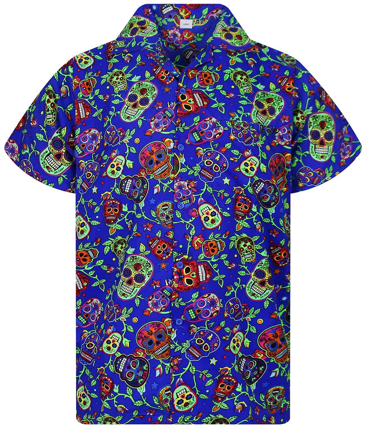 King Kameha Hawaiihemd Skull Funky Hawaii-Hemd Herren Kurzarm Front-Tasche Stylish Unisex