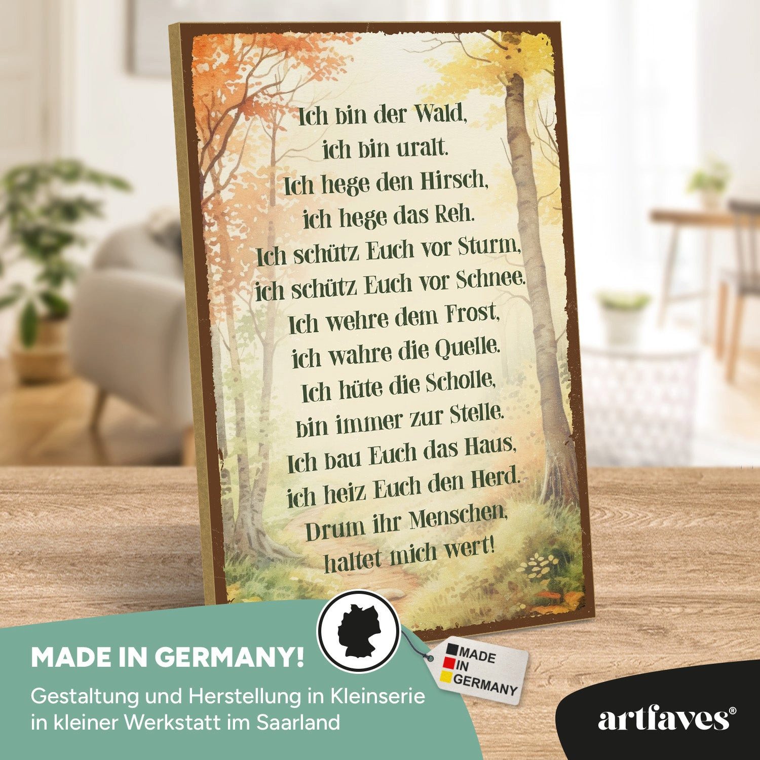 ARTFAVES Holzbild Schild mit Spruch - Ich bin der Wald - Herbst, Herbstdeko, Wald