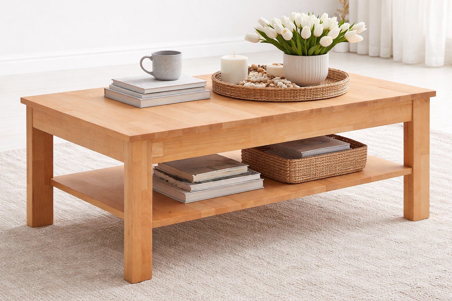 bv-vertrieb Couchtisch Couchtisch 104x62cm Wohnzimmertisch mit Ablageplatte Kernbuche #3410