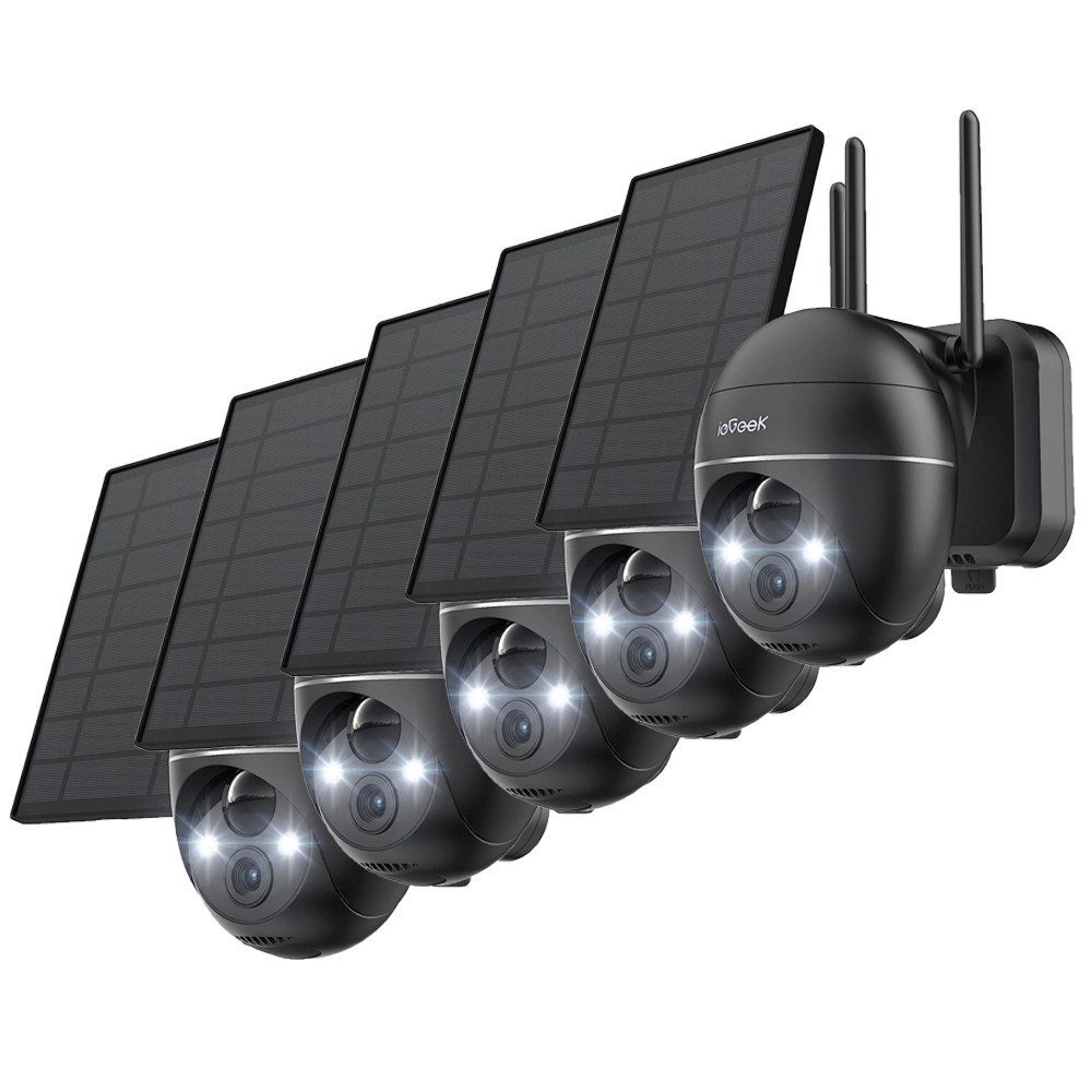 TWUFY Überwachungskamera ieGeek 2K 3MP Überwachungskamera Aussen Solar/Akku mit Solarpanel (Außenbereich, Outdoor, außen, Aussen, 355°/120° Pan Tilt Kabellose Überwachungskamera mit 2-Wege-Audio, 5-tlg., Farbige Nachtsicht, PIR Bewegungsmelder, Sirene/Weißlichtalarm, Alexa Unterstützt,4-fachen Digitalzoom,Außenkamera)