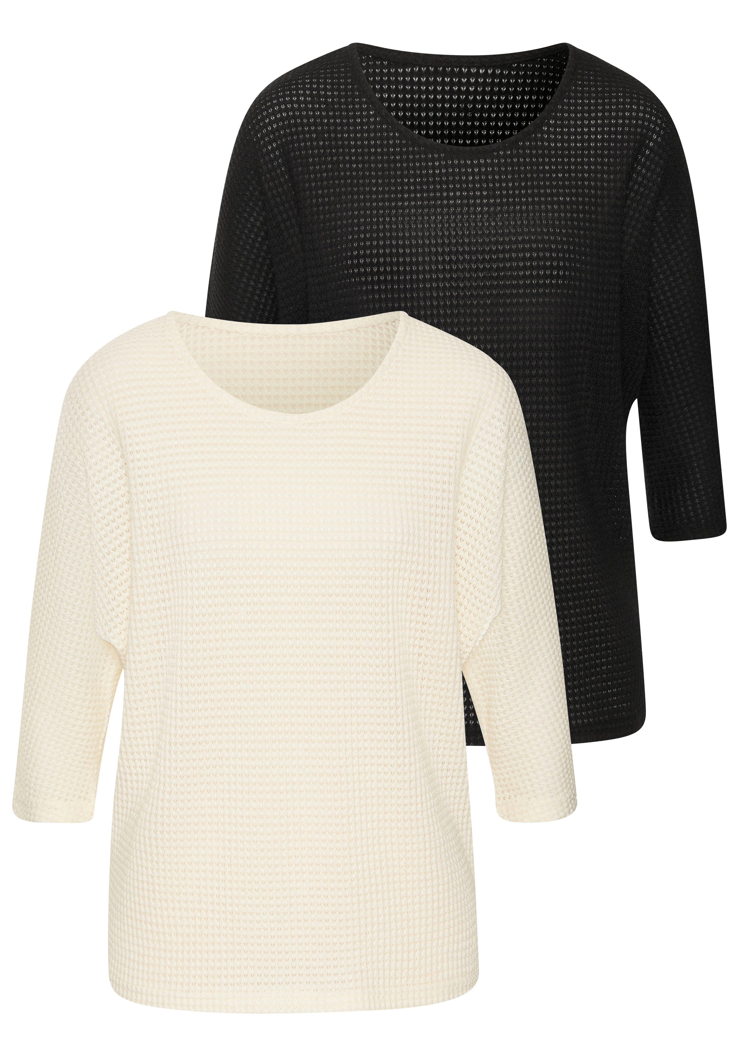 Vivance Langarmshirt mit modischer Waffelstruktur (2er-Pack) aus bügelfreie günstig online kaufen