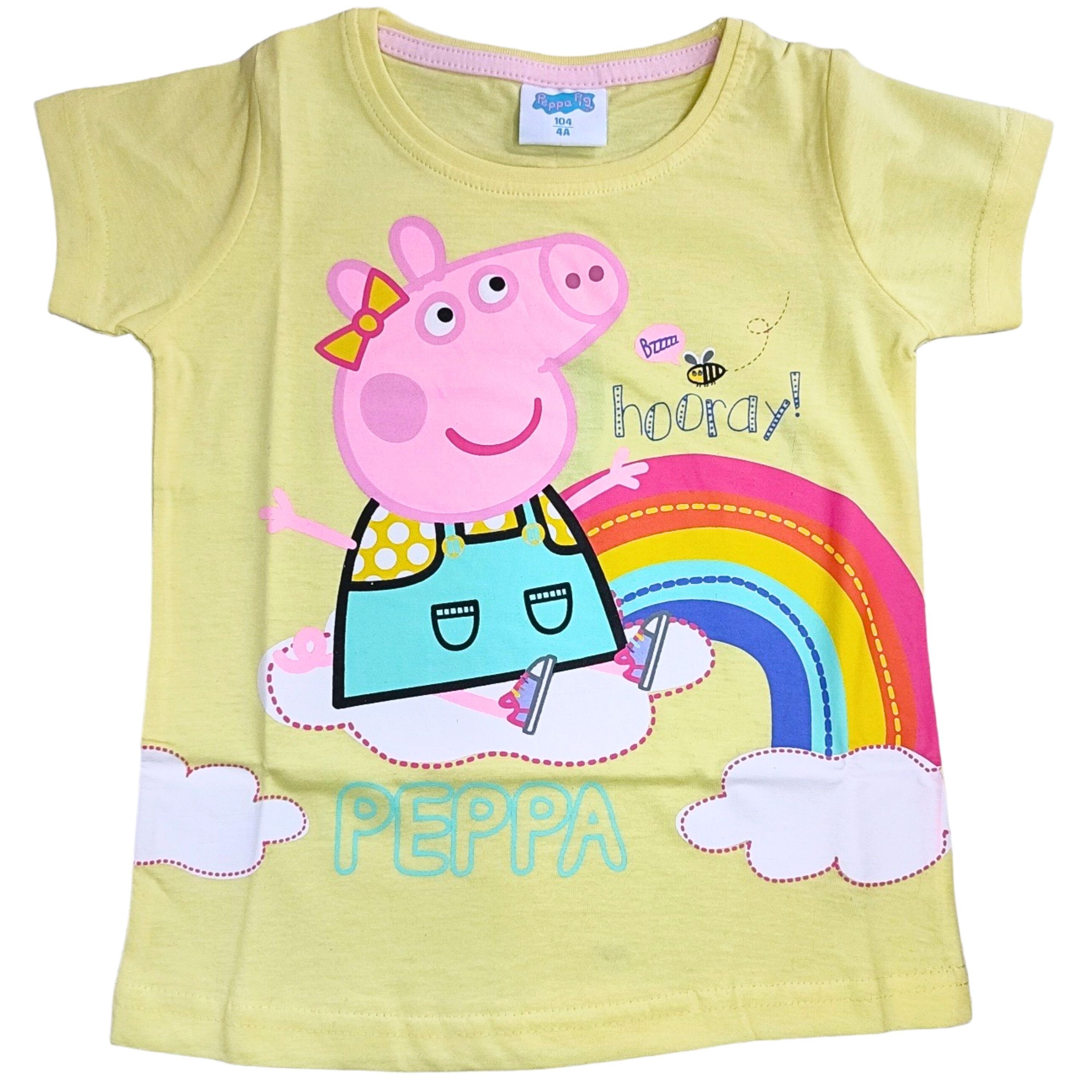 Peppa Pig T-Shirt Peppa Wutz Regenbogen Kurzarmshirt aus Baumwolle Gr. 92 - 116 cm Gelb