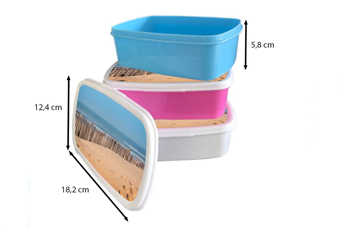 MuchoWow Lunchbox Brotdose, weiß für Mädchen Erwachsene, (2-tlg), Kinder und Kunststoff, Pfähle Jungs und - Meer, für - Strand Brotbox