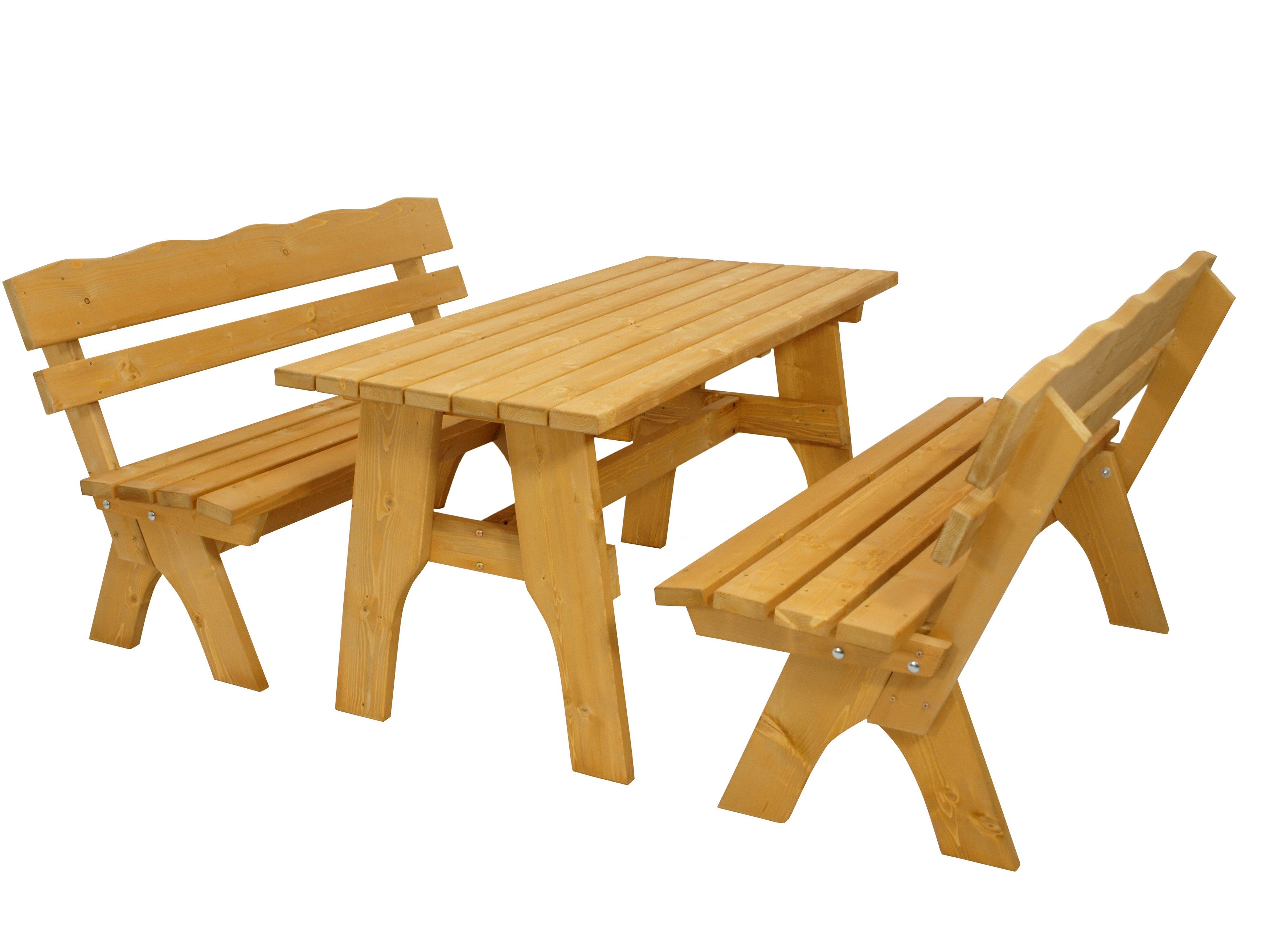TPFGarden Garten-Essgruppe Drieburg, (3-tlg., Outdoor Garten Garnitur aus massivem Kiefernholz), 2x Bank 3-Sitzer & 1x Tisch 72x150cm - Hochwertige Verarbeitung