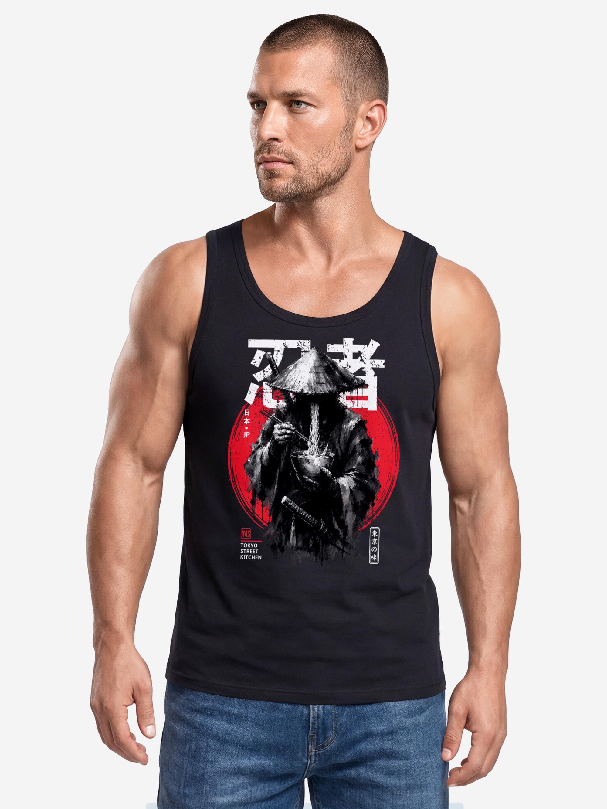 Neverless Tanktop Tanktop Herren mit Grafik-Print - Rōnin - Trägershirt Baumwolle mit Print – Bild 3 von 5