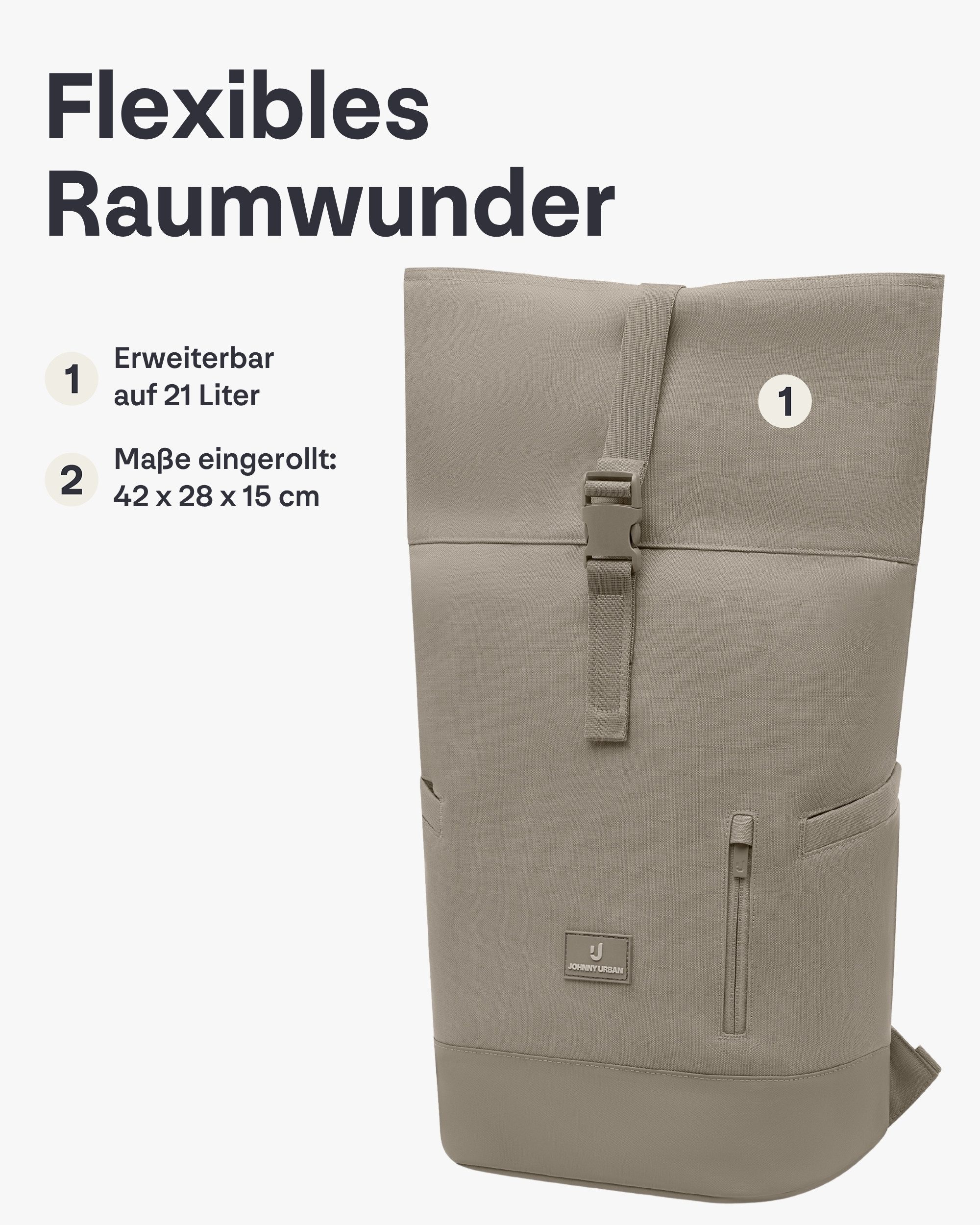 Johnny Urban Cityrucksack Luca Medium Rolltop Rucksack (1-tlg), Gepolstertes Laptopfach, Wasserabweisend