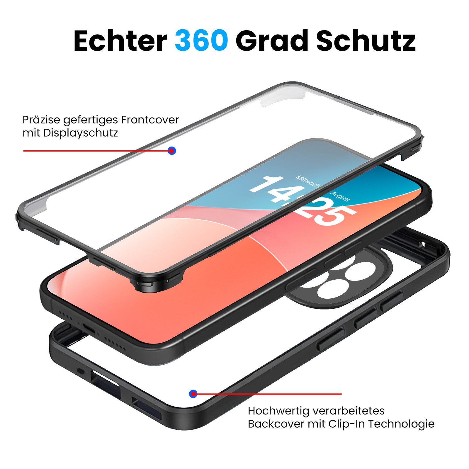 Tec-Expert Handyhülle 360 Grad Handy Hülle für Xiaomi Redmi Note 15 5G 6.77 Zoll, 6.77, Rundum Schutz Cover Case Bumper robust Vollschutz