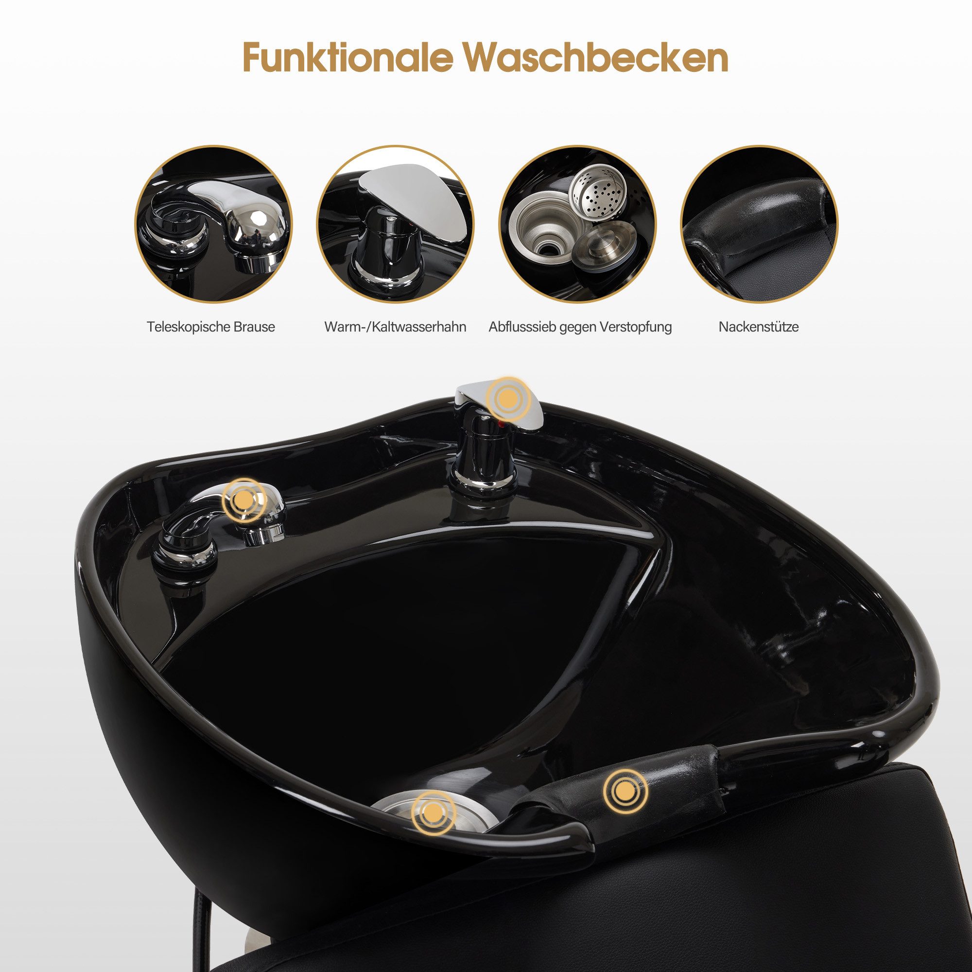 Barberpub Waschbecken BarberPub Friseurstuhl mit Waschbecken Friseurwaschsessel 8675, Klappbare Beinstütze, Friseurwaschbecken aus Keramik Verstellbar – Bild 5 von 5