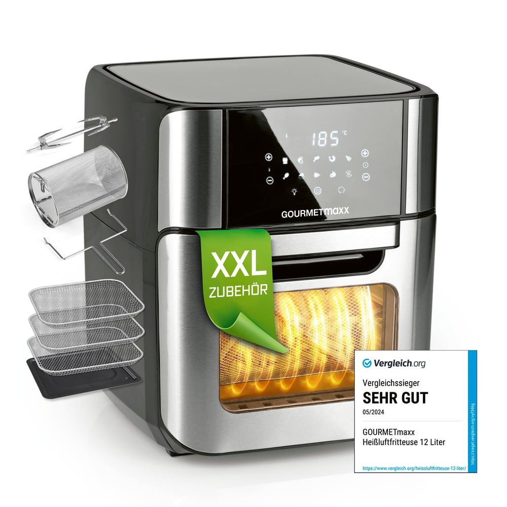 Heißluftfritteuse 12 l - XXL-Ofen + Touchdisplay