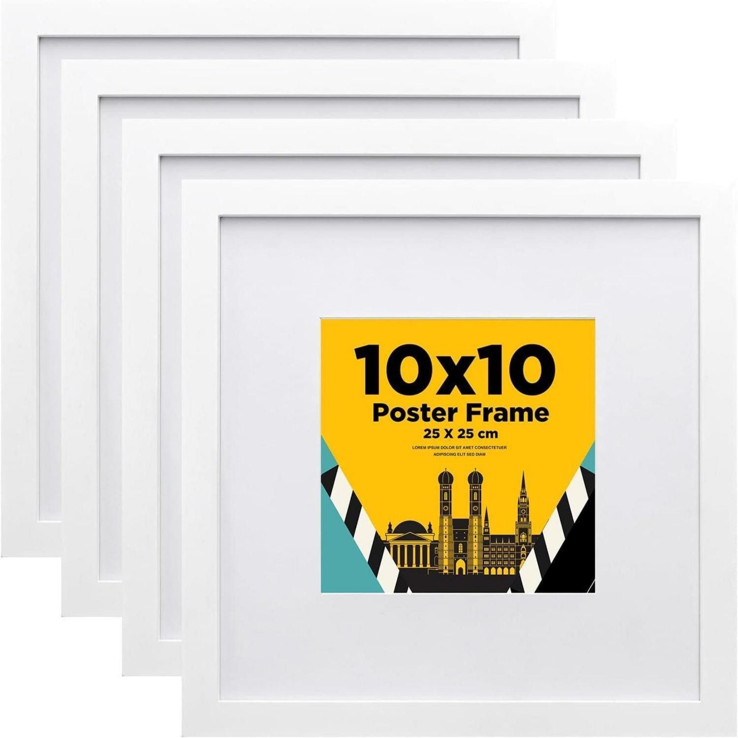 LuxusKollektion Bilderrahmen-Set Bilderrahmen MDF Acrylglas Passepartout 15x15cm 25x25 cm 4er Weiß
