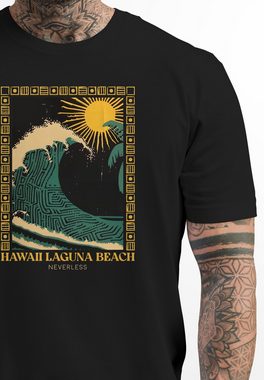 Neverless Print-Shirt Herren T-Shirt mit Print Aufdruck Surfing Welle Big Wave Hawaii mit Print