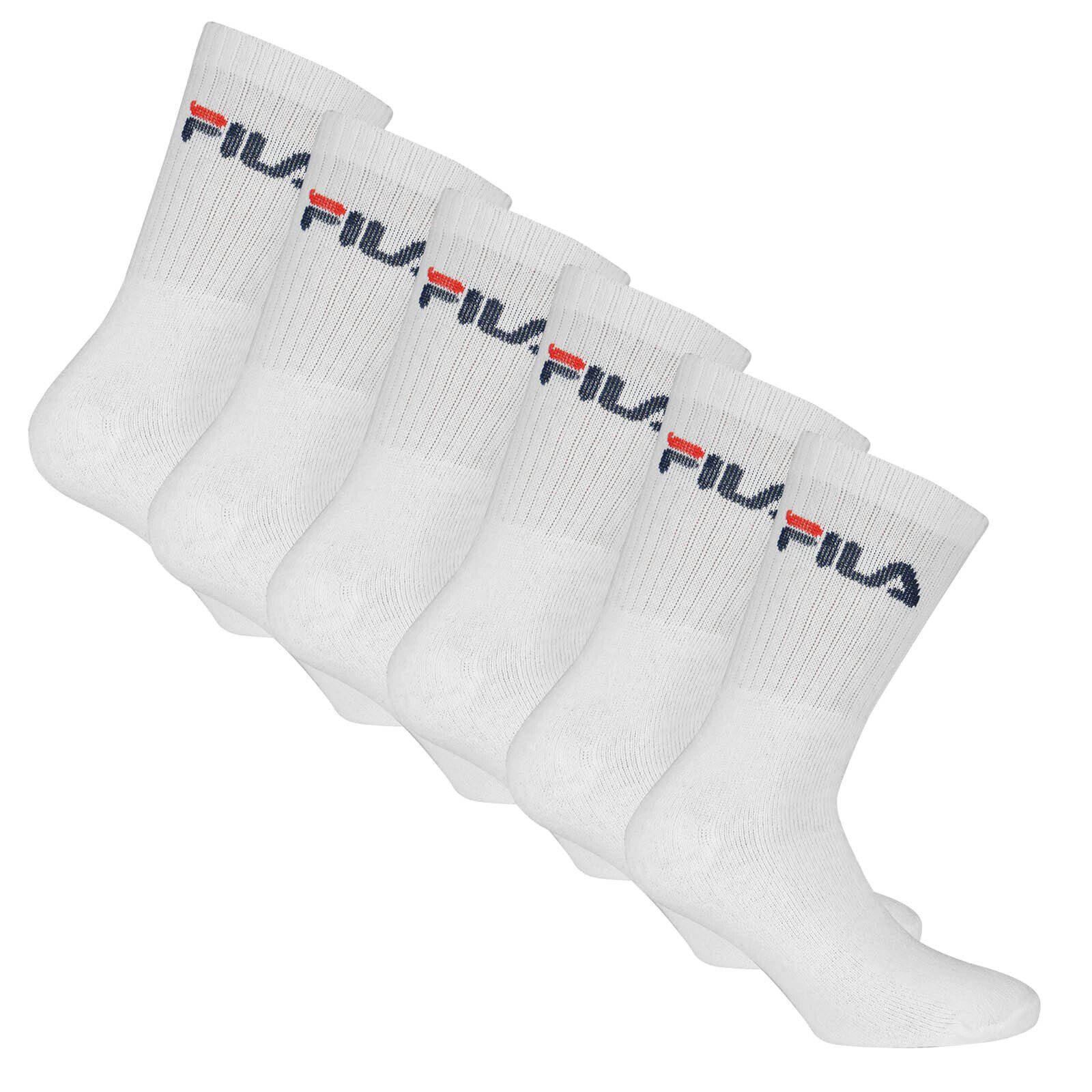 Fila Sportsocken Unisex Socken, 6er Pack - Crew Socks, Frottee Weiß