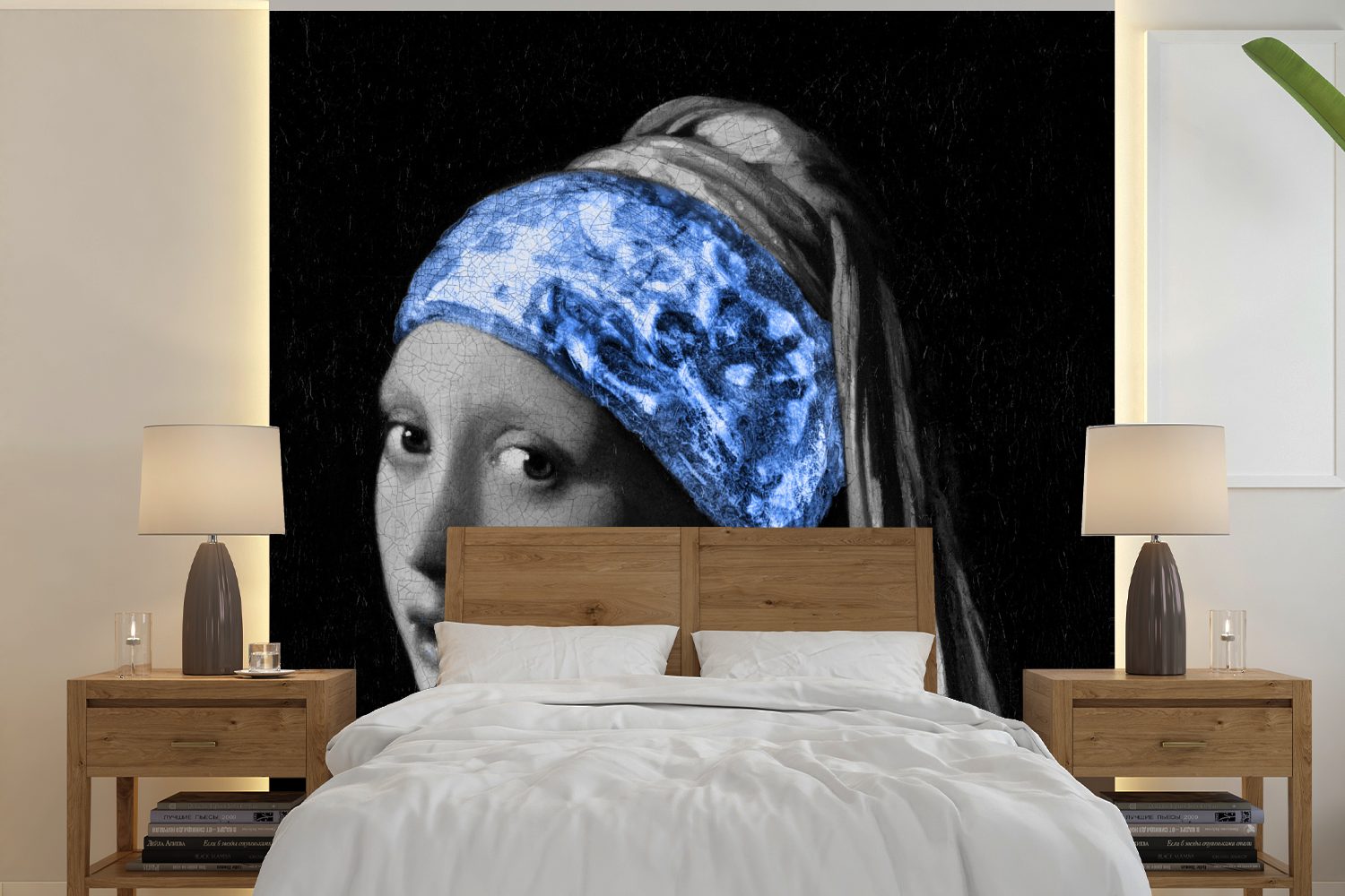 MuchoWow Fototapete Mädchen mit einem Perlenohrring - Vermeer - Blau, Matt, bedruckt, (5 St), Vinyl Tapete für Wohnzimmer oder Schlafzimmer, Wandtapete