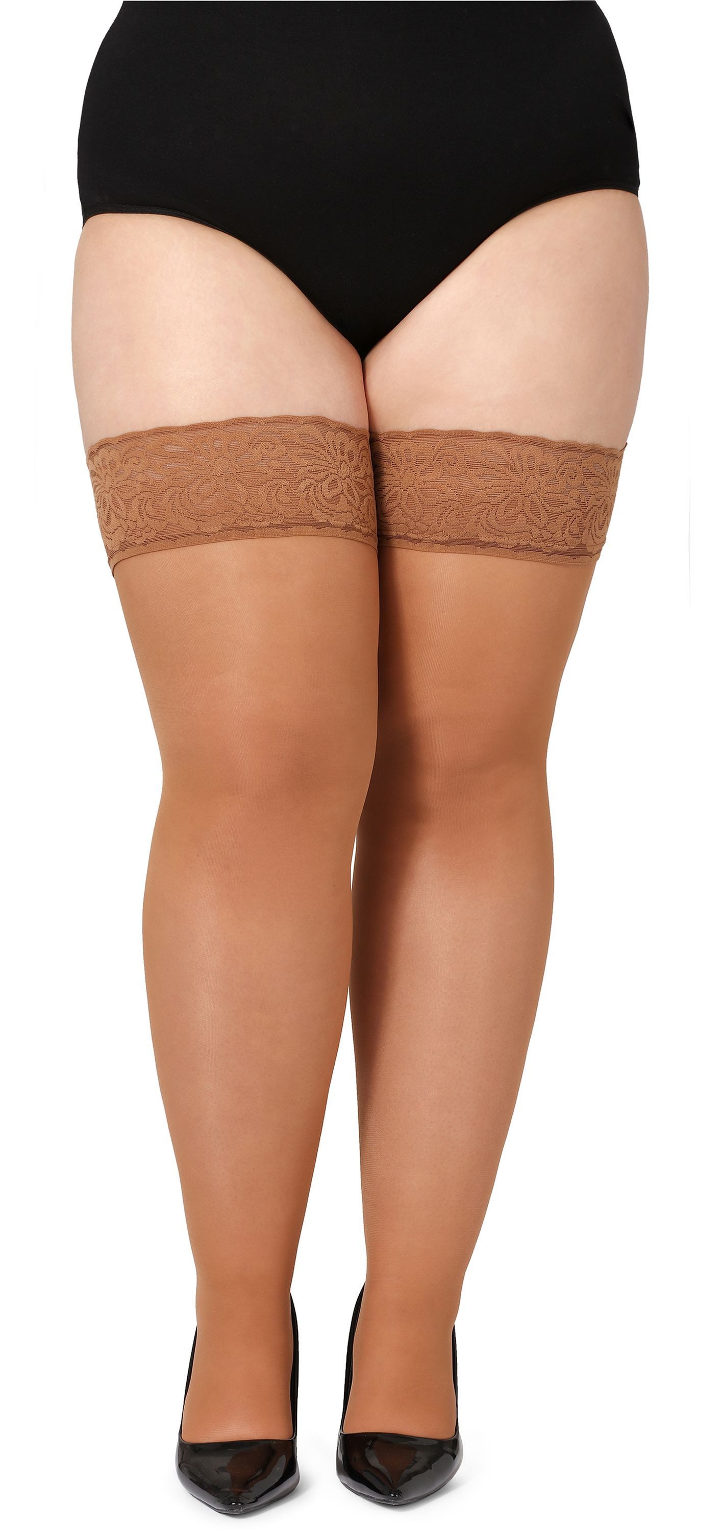 Bellivalini Halterlose Strümpfe Damen mit Spitze Plus Size 40 DEN BLV-1127