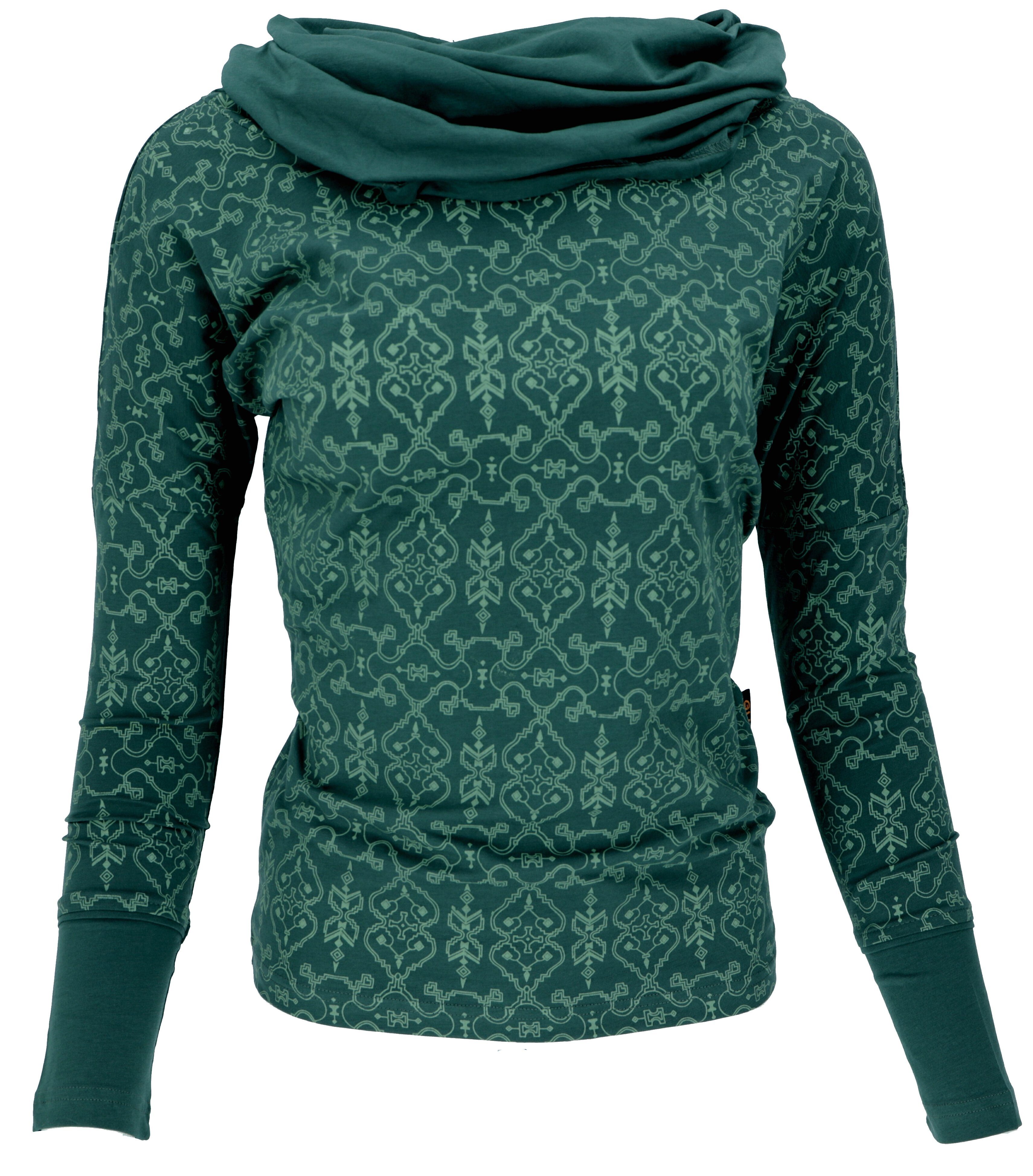 Guru-Shop Longsleeve Lockeres Longshirt aus Bio-Baumwolle, Boho.. alternative Bekleidung dunkelgrün